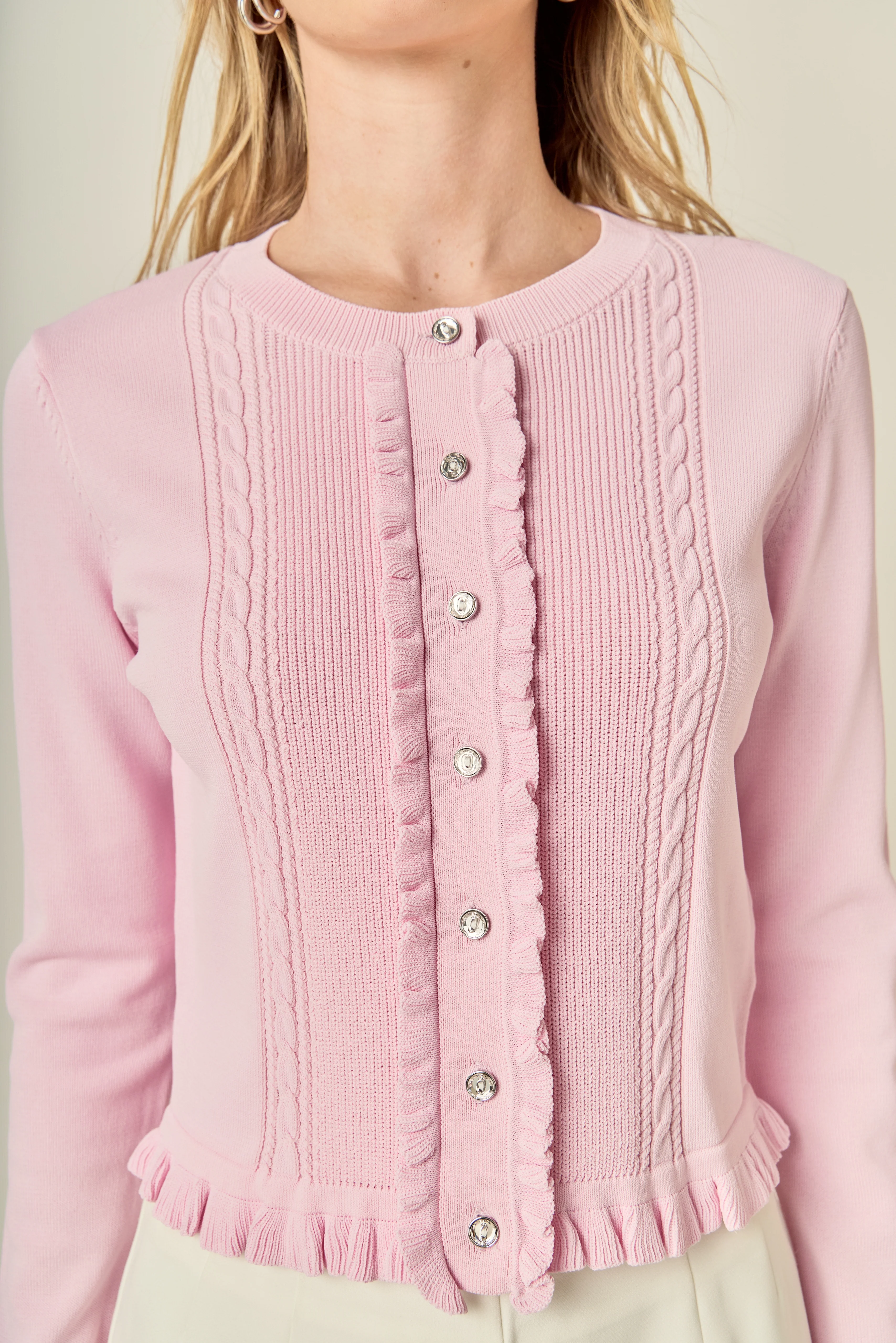 Ruffle Placket Knit Cardigan - Image 3