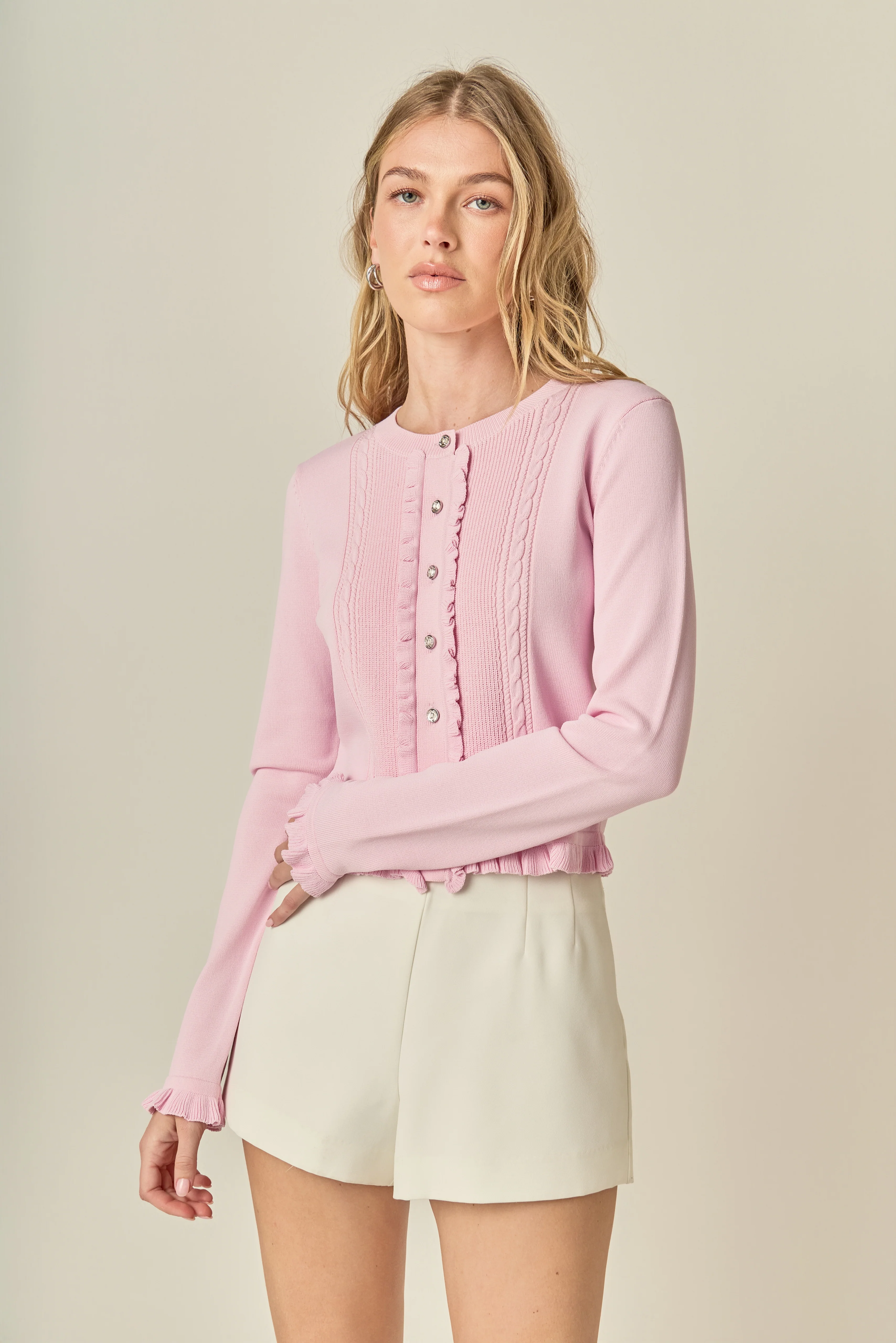Ruffle Placket Knit Cardigan - Image 6