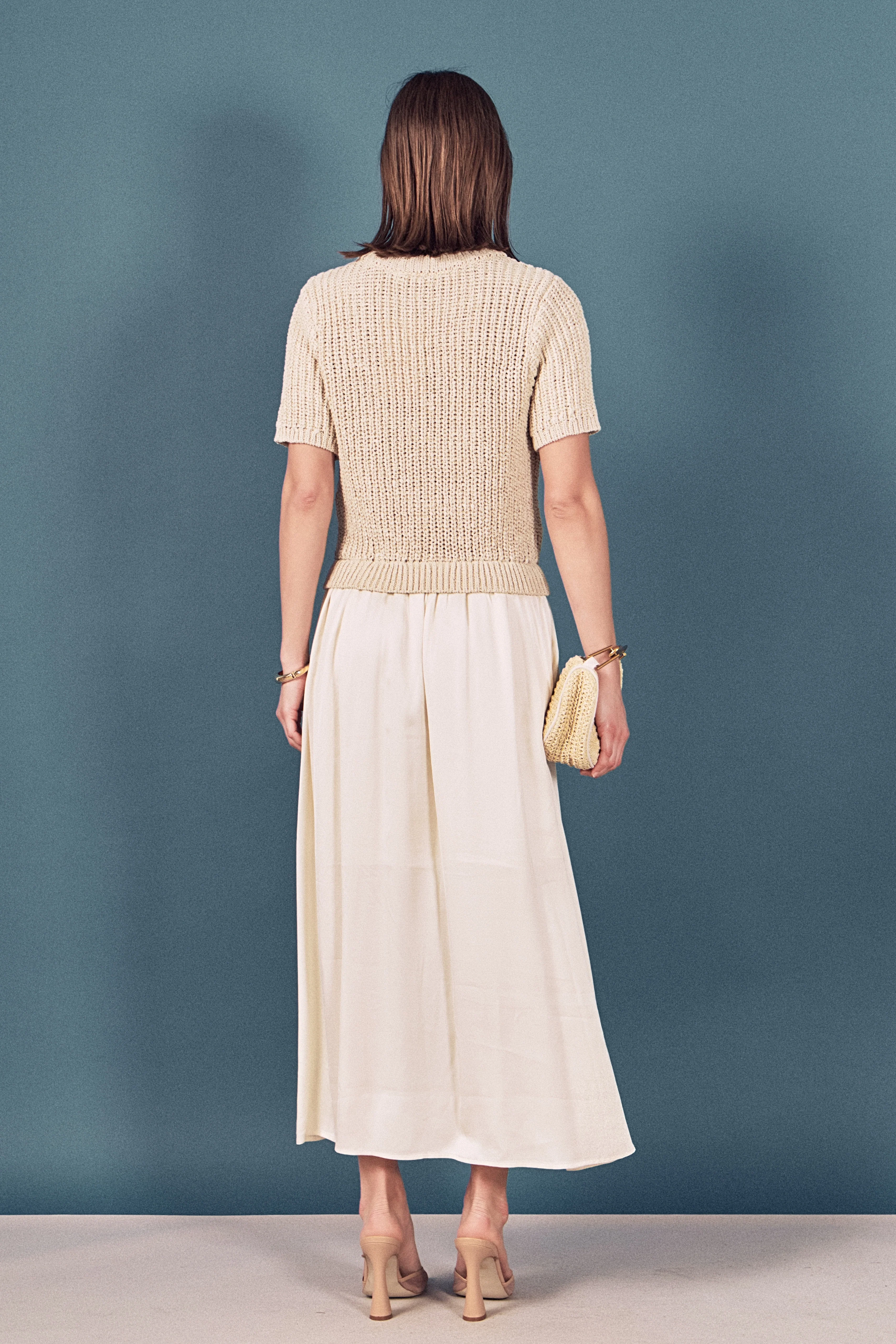Satin Contrast Mixed Media Midi Dress - Image 5