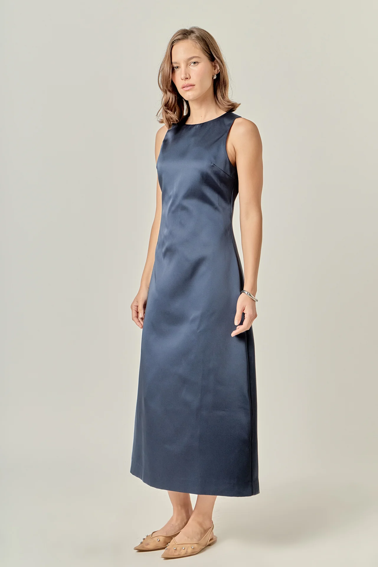 Satin Sleeveless Midi Dress - Image 3