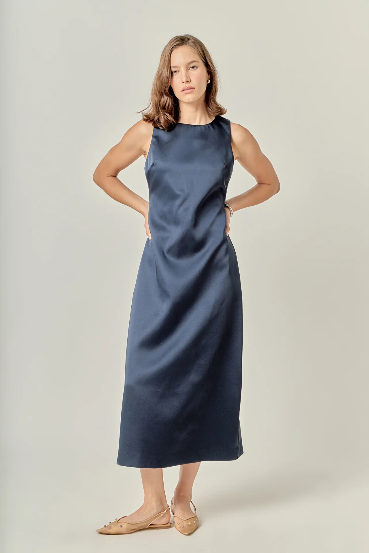 Satin Sleeveless Midi Dress - Image 5