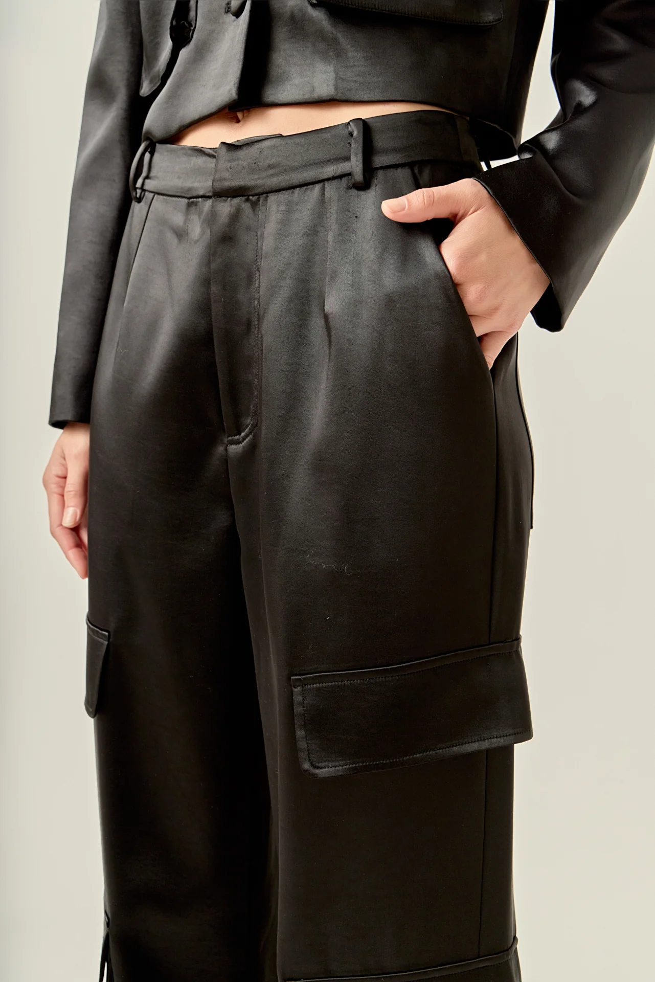 Satin Wide Leg Cargo Pants - Image 2