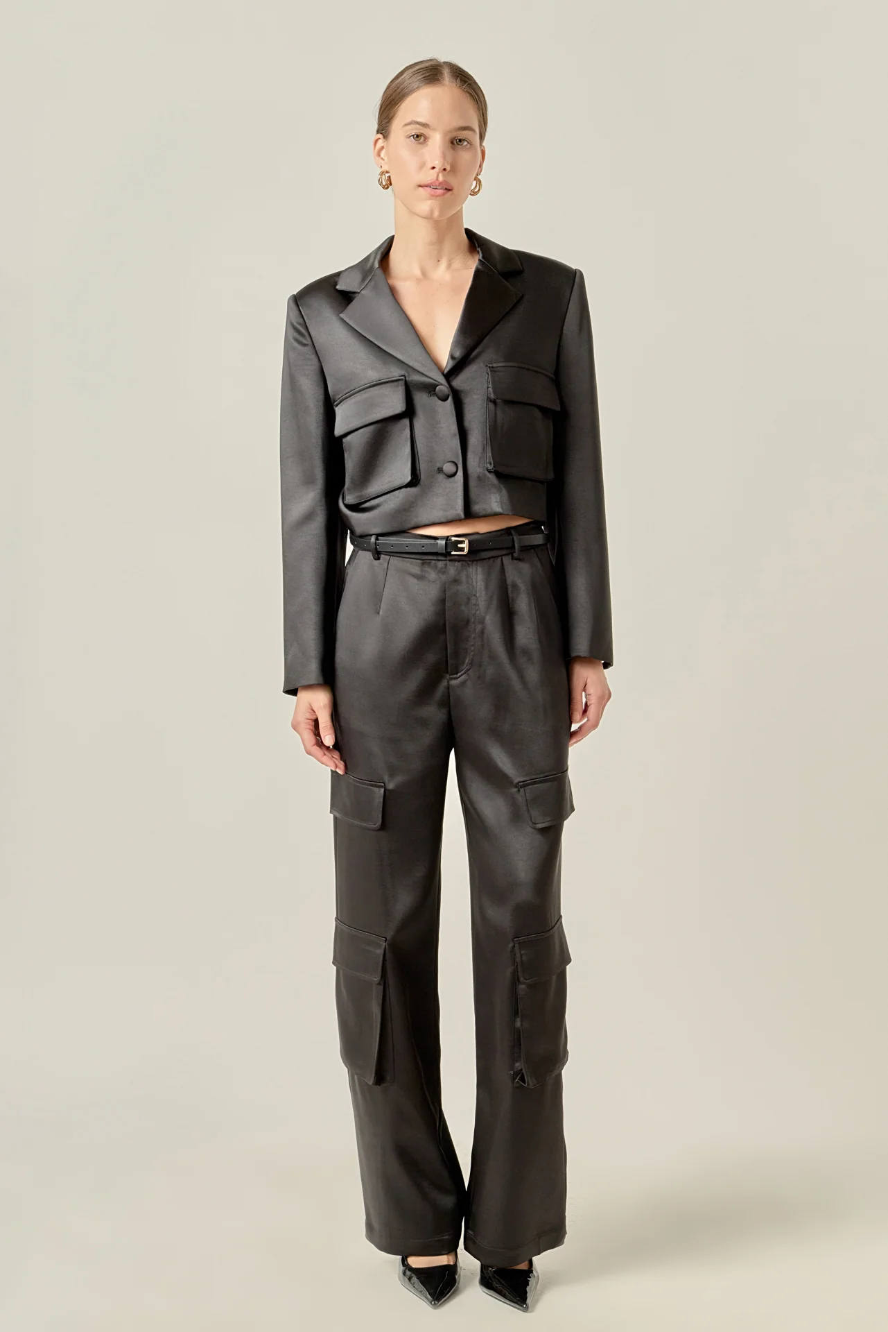 Satin Wide Leg Cargo Pants - Image 3