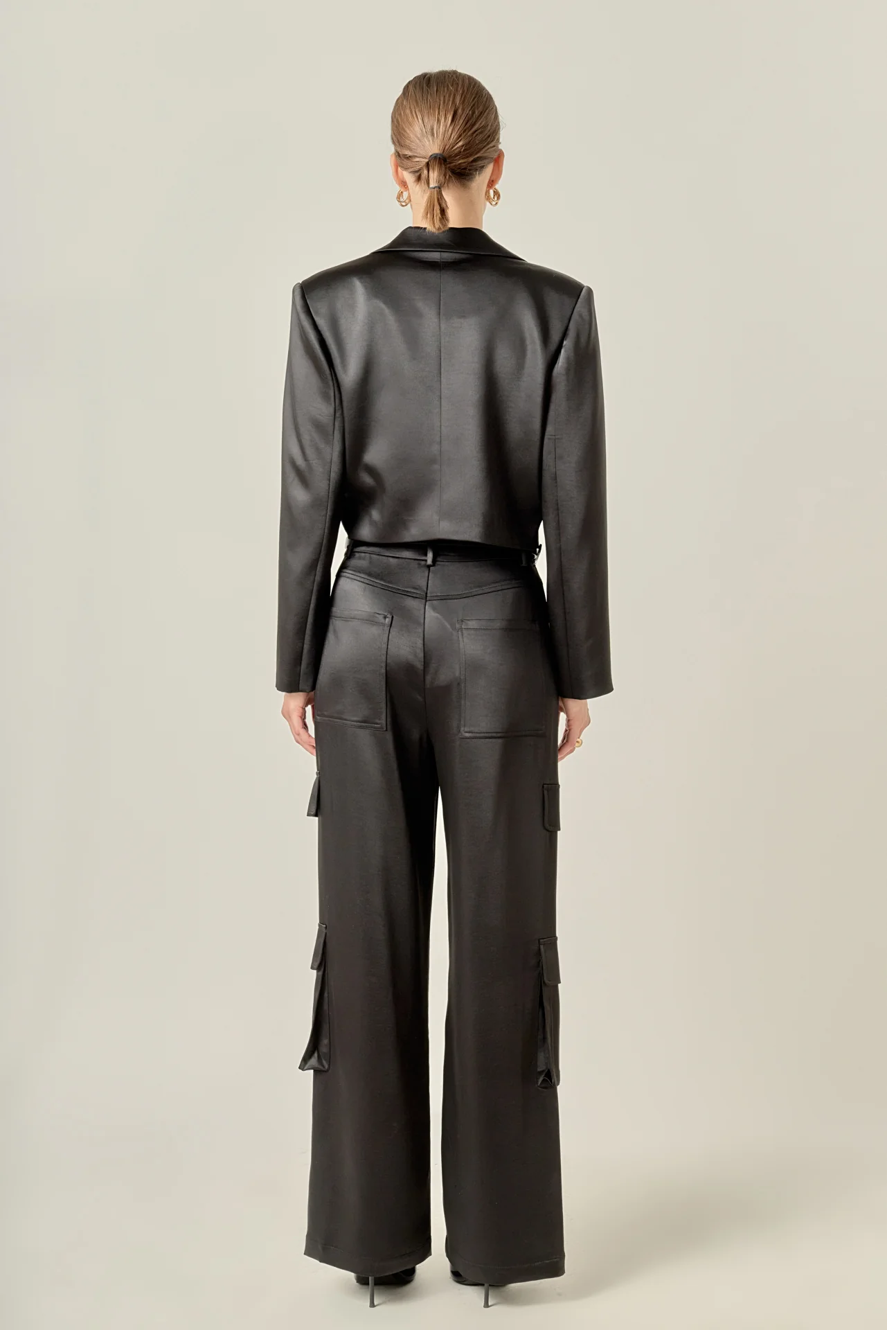 Satin Wide Leg Cargo Pants - Image 4