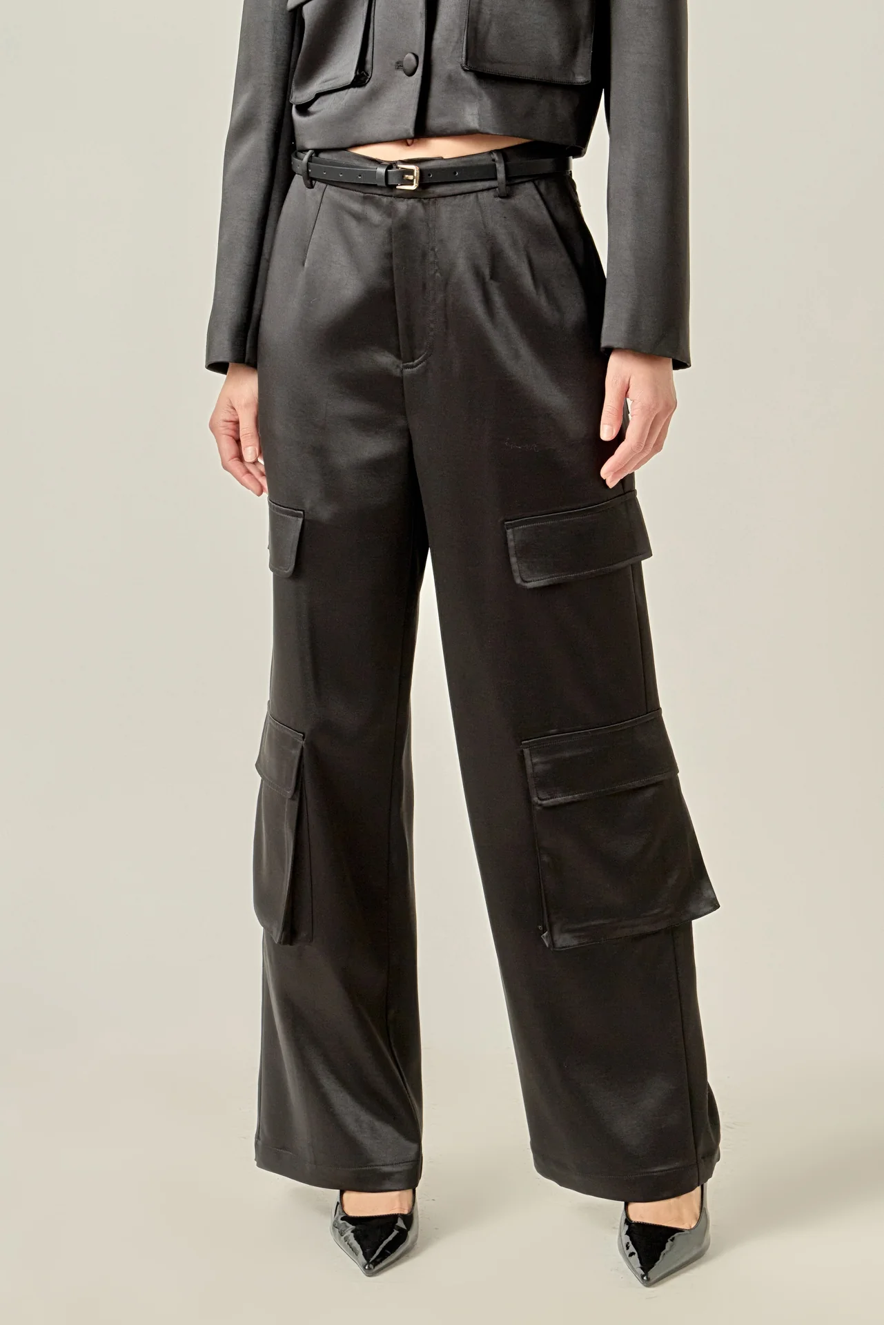 Satin Wide Leg Cargo Pants - Image 5