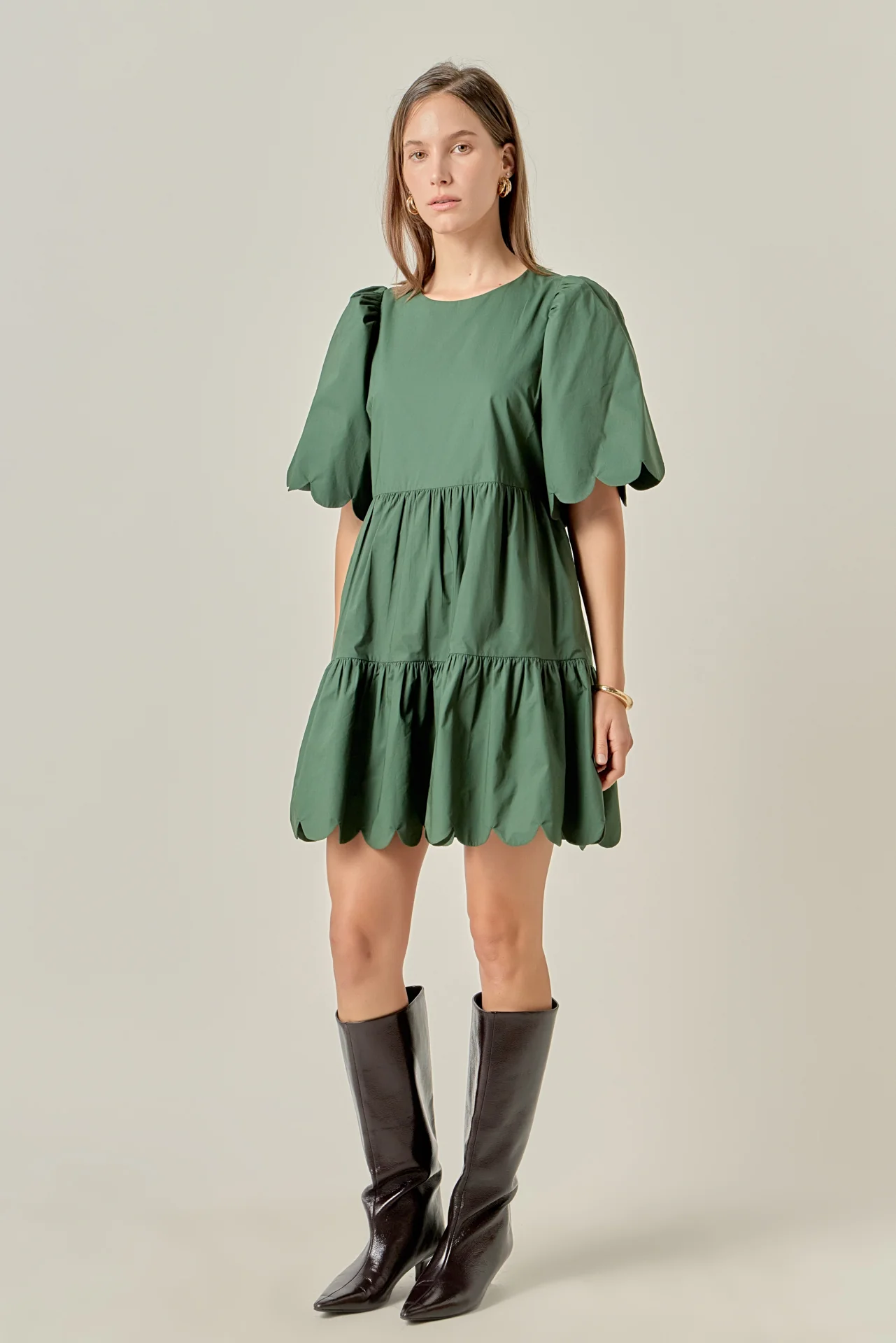 Scallop Detail Tiered Mini Dress - Image 3