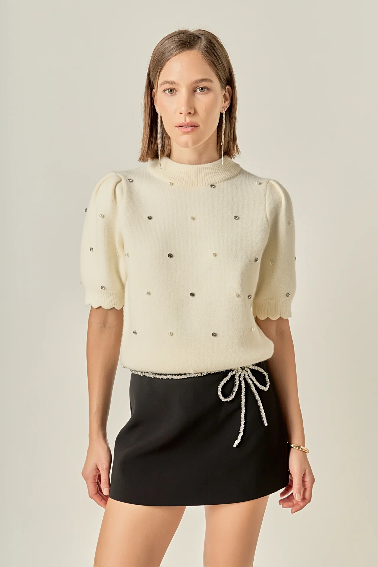 Scalloped Puff Sleeve Embellishment Knit - Image 16