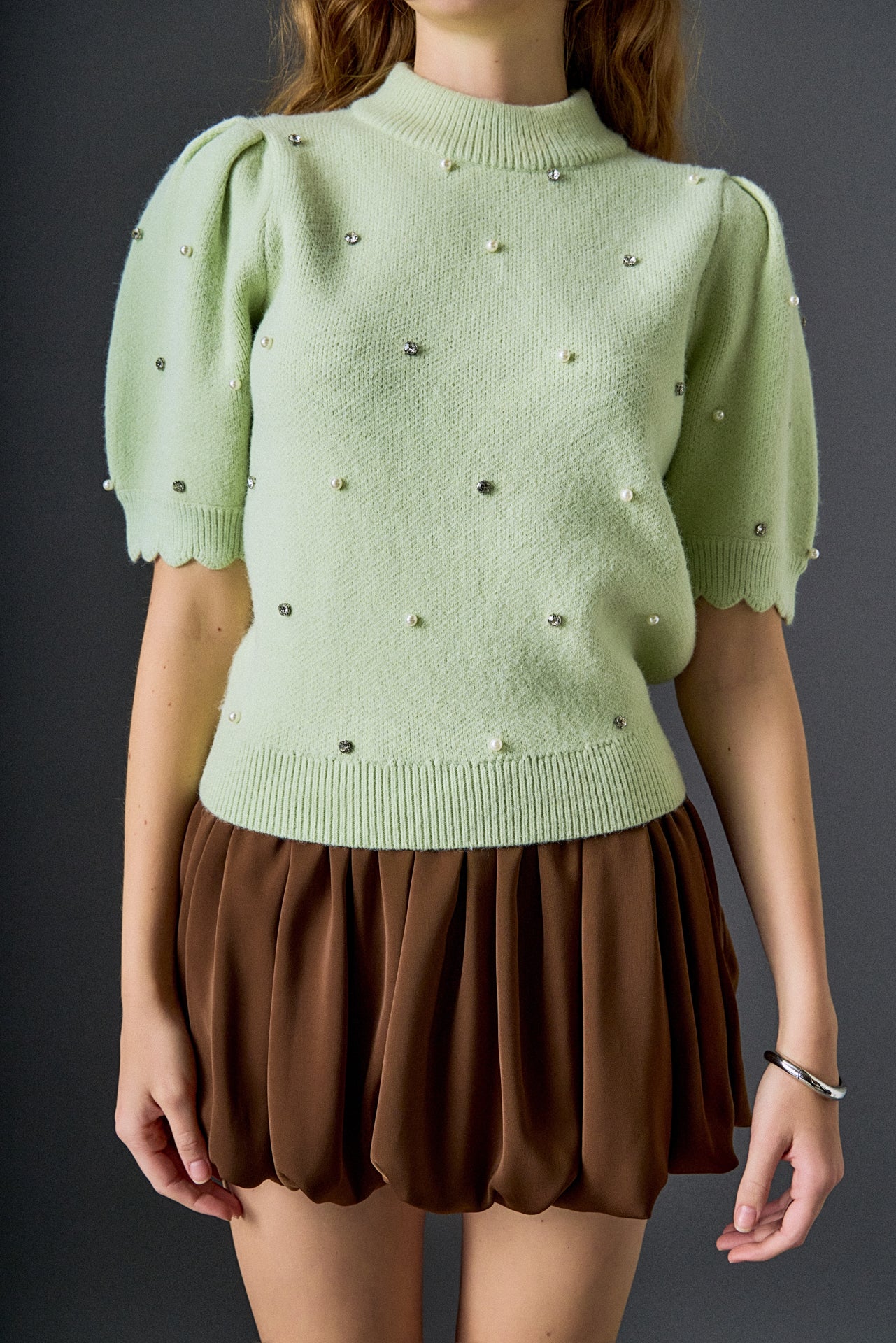 Scalloped Puff Sleeve Embellishment Knit - Image 2