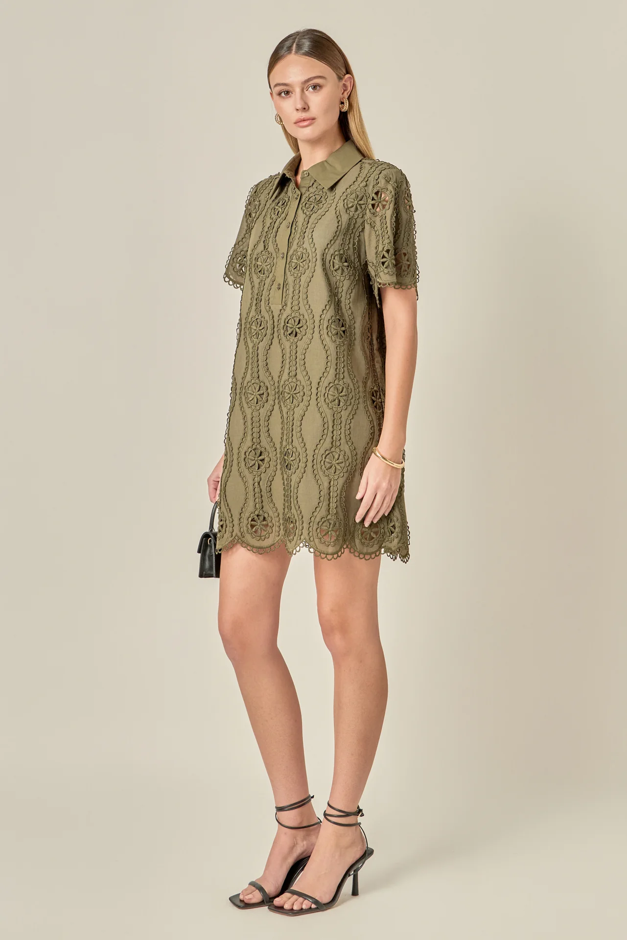 Scallop Embroidered Cotton Mini Shirt Dress - Image 10