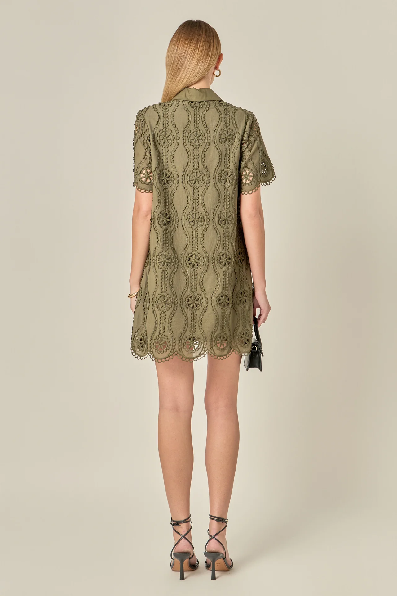 Scallop Embroidered Cotton Mini Shirt Dress - Image 11