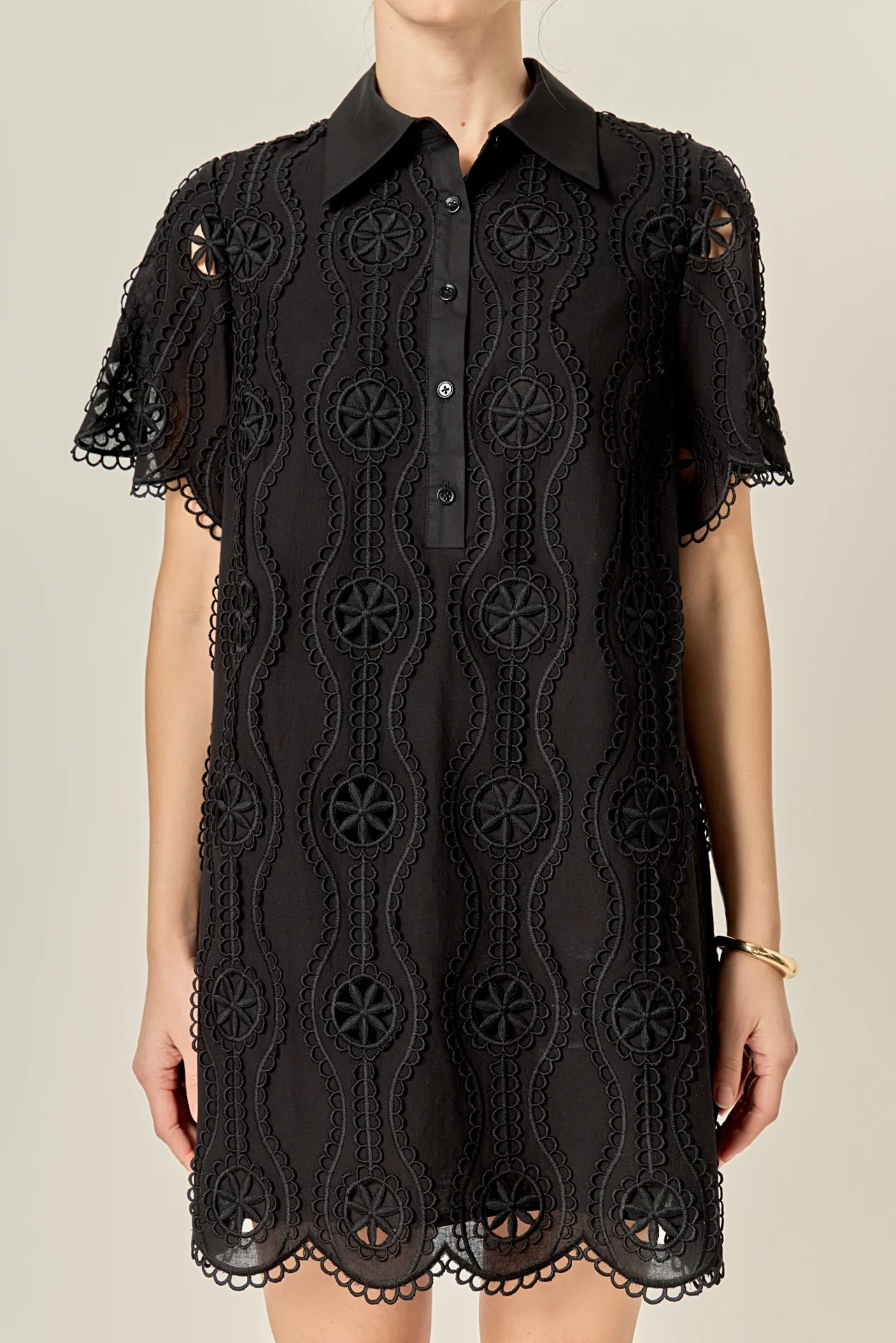 Scallop Embroidered Cotton Mini Shirt Dress - Image 2