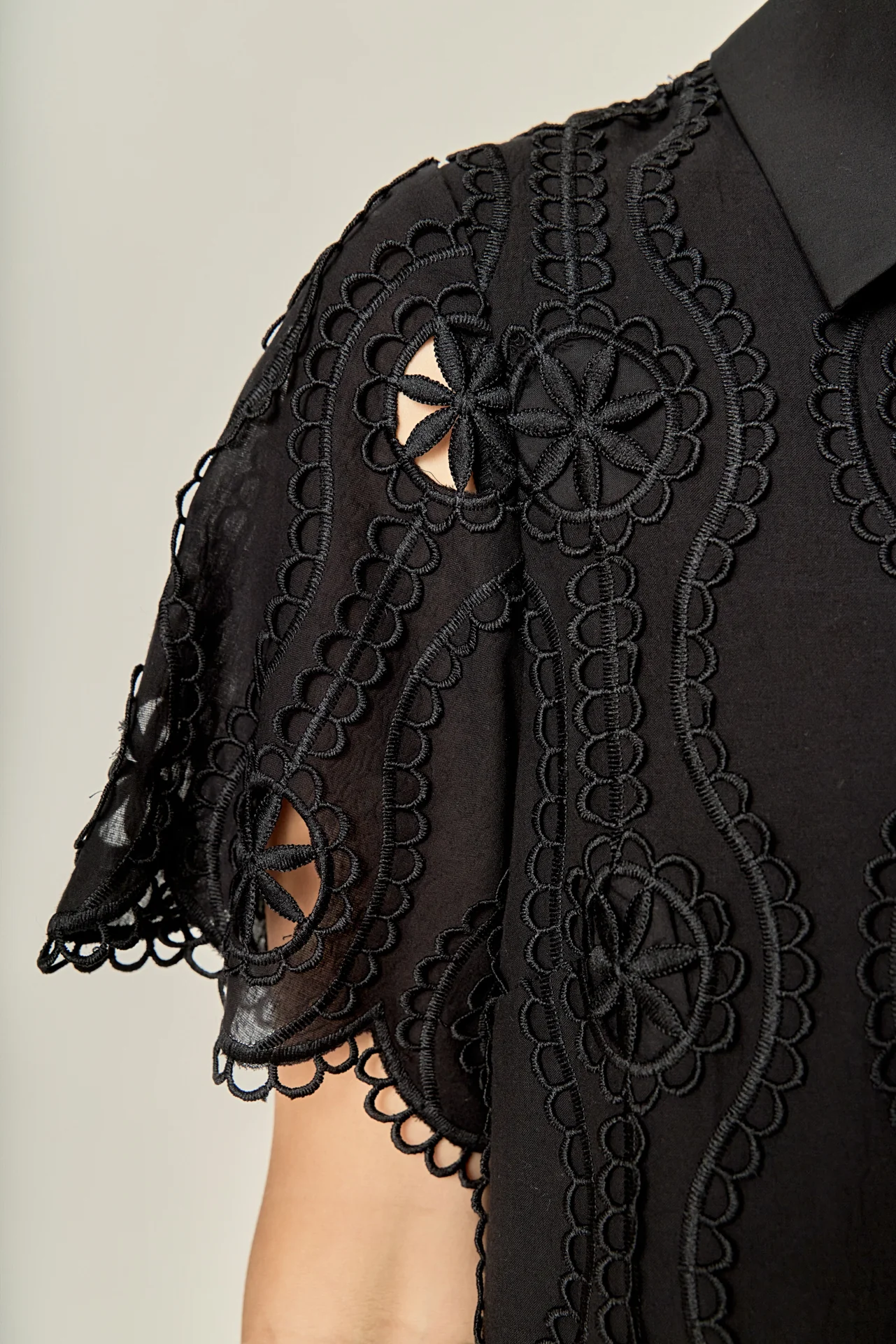 Scallop Embroidered Cotton Mini Shirt Dress - Image 3