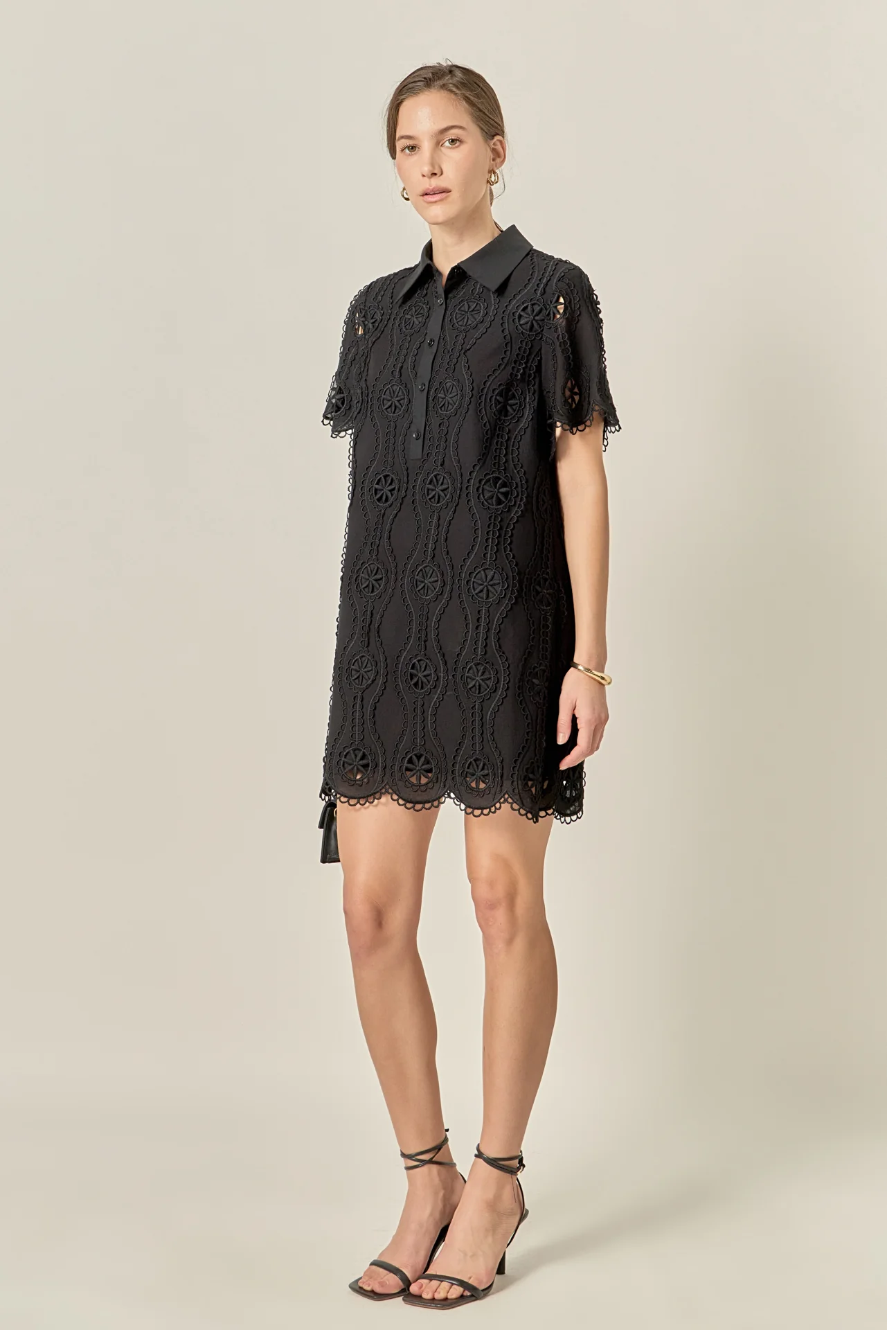 Scallop Embroidered Cotton Mini Shirt Dress - Image 4
