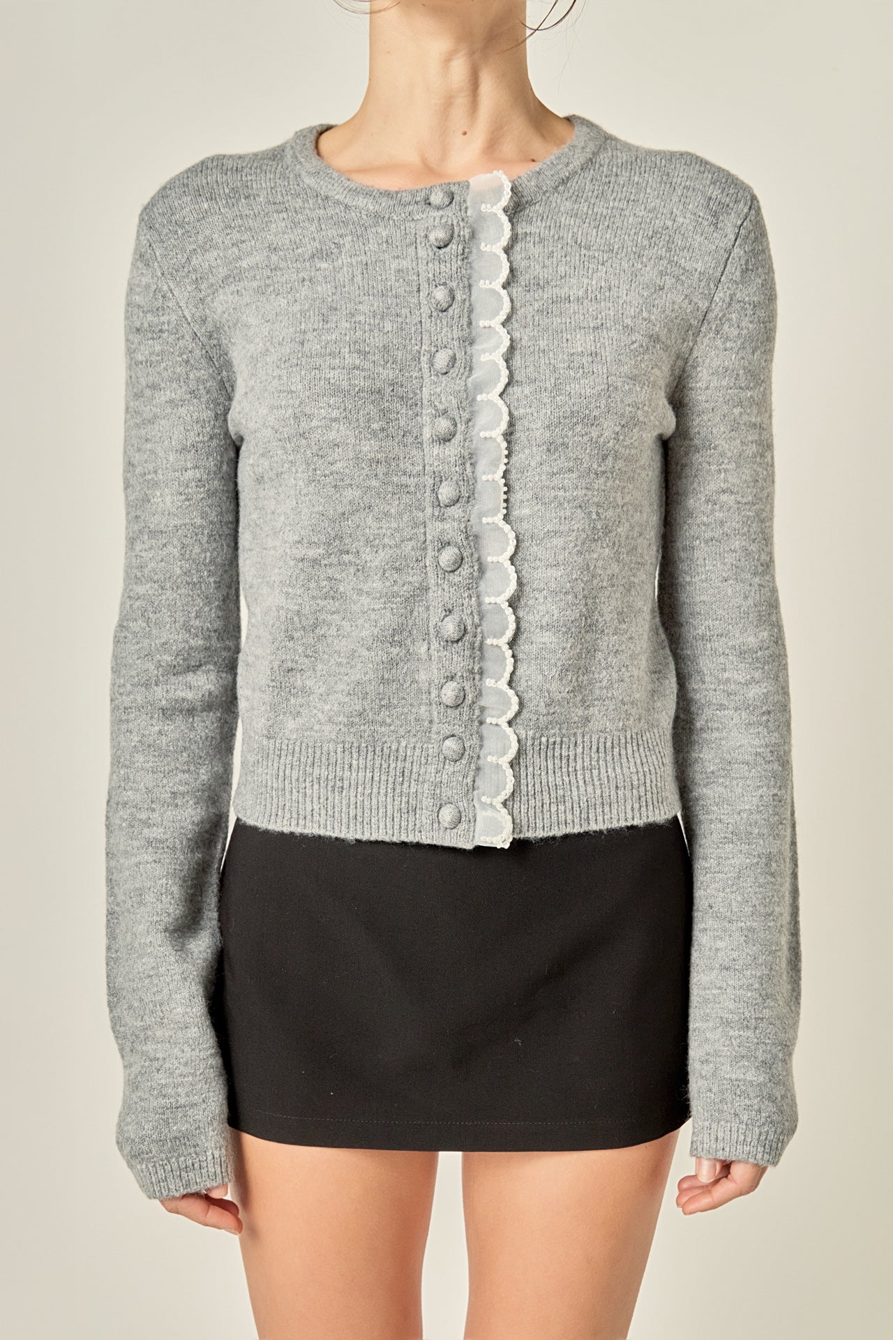 Scallop Pearl Detail Knit Cardigan - Image 2