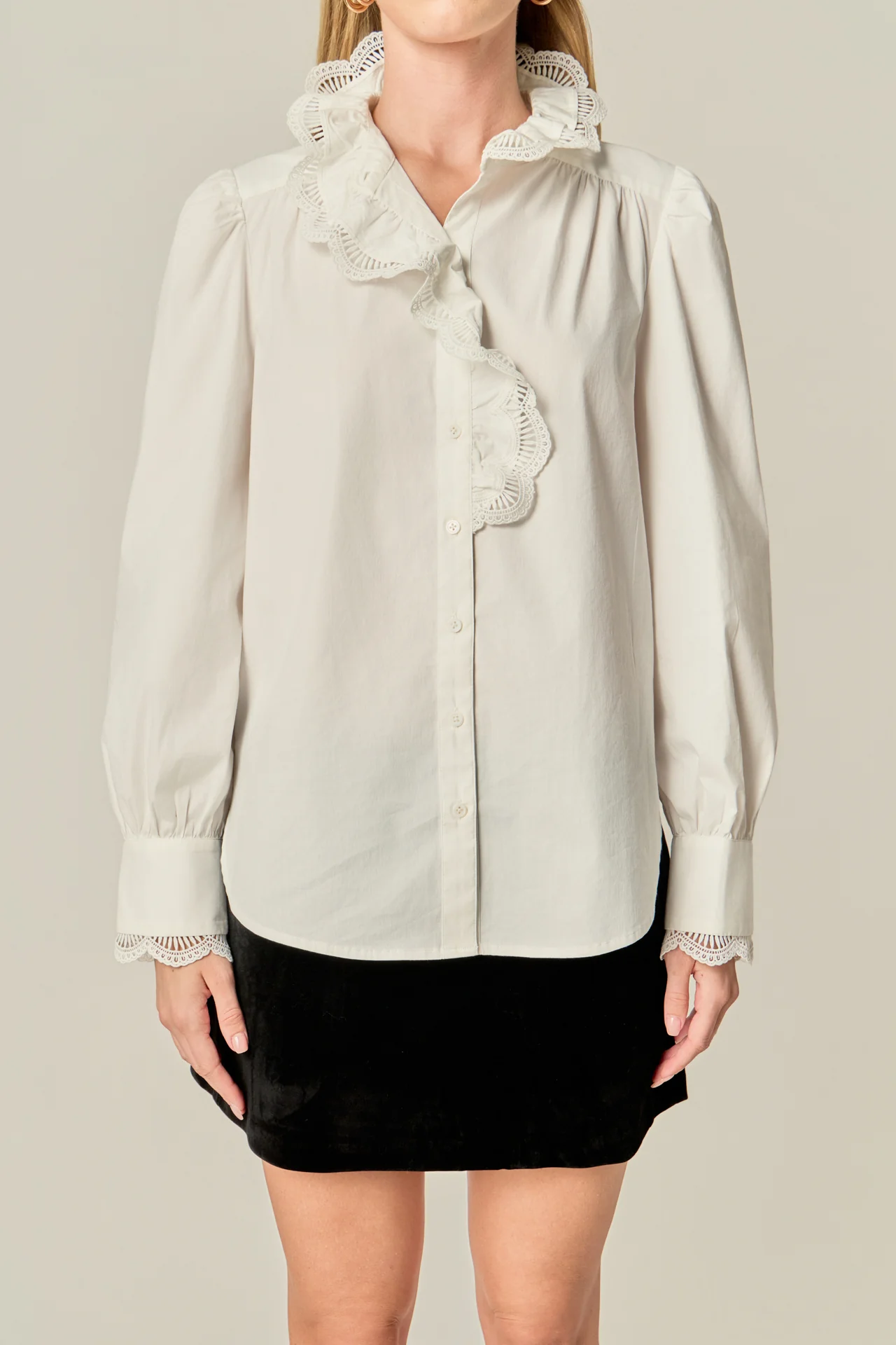 Scalloped Lace Detail Shirt Blouse - Image 2