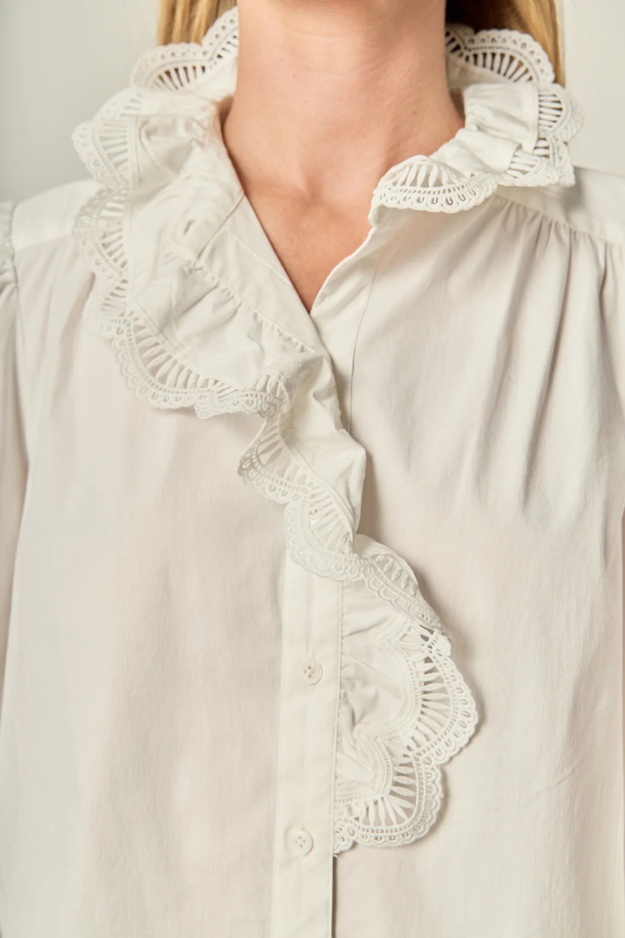 Scalloped Lace Detail Shirt Blouse - Image 3