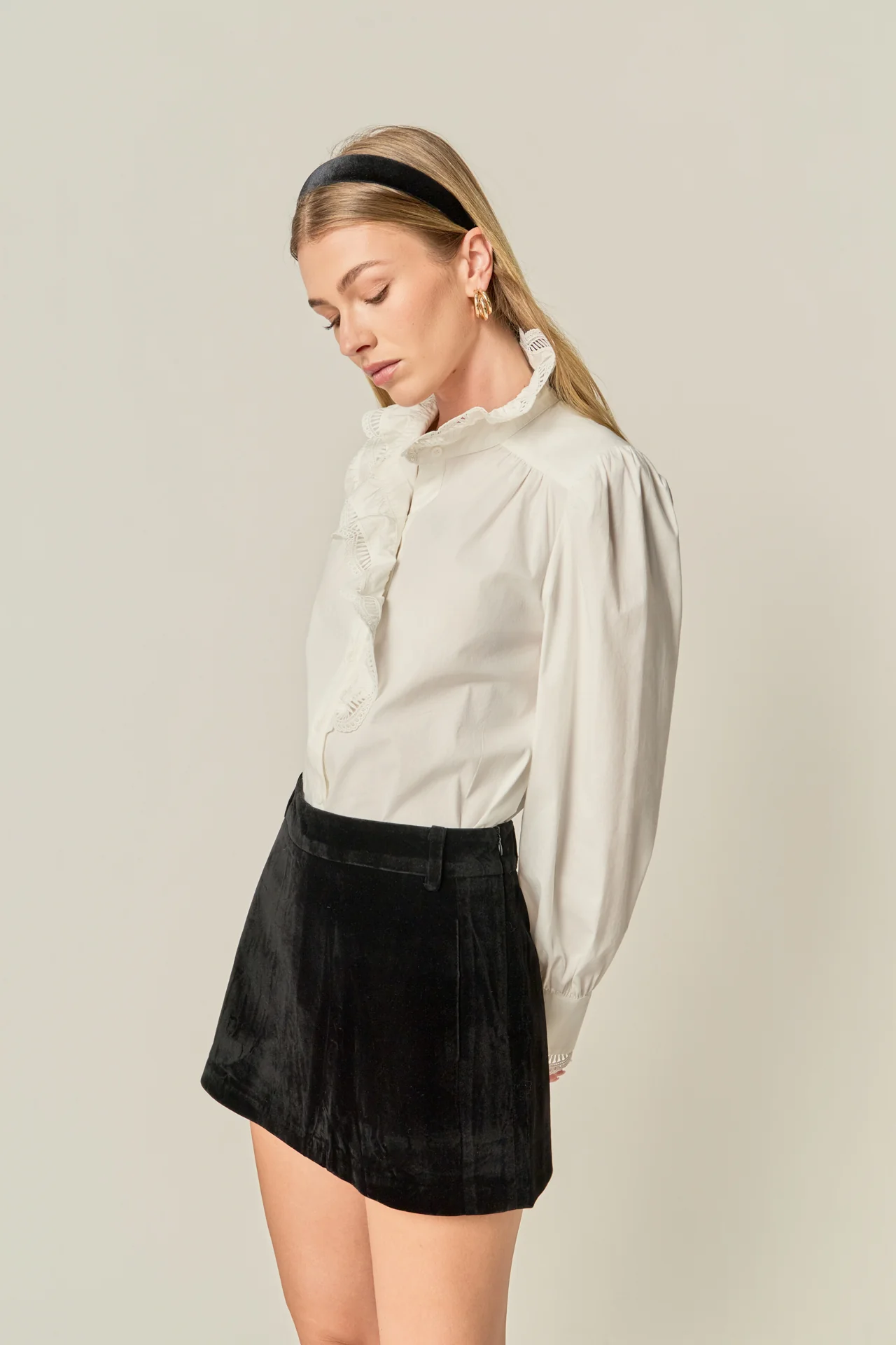 Scalloped Lace Detail Shirt Blouse - Image 6