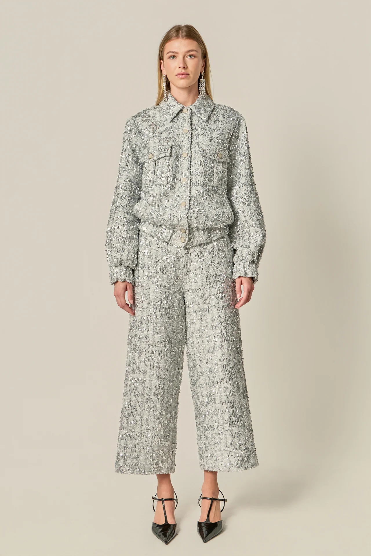 Sequin Tweed Culotte Pants - Image 4