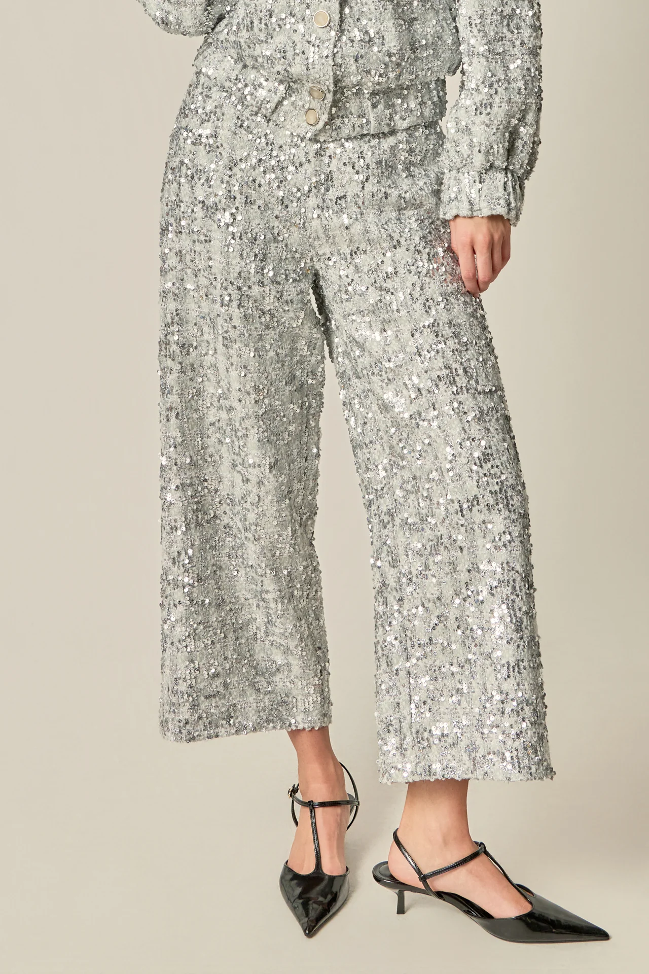 Sequin Tweed Culotte Pants - Image 6