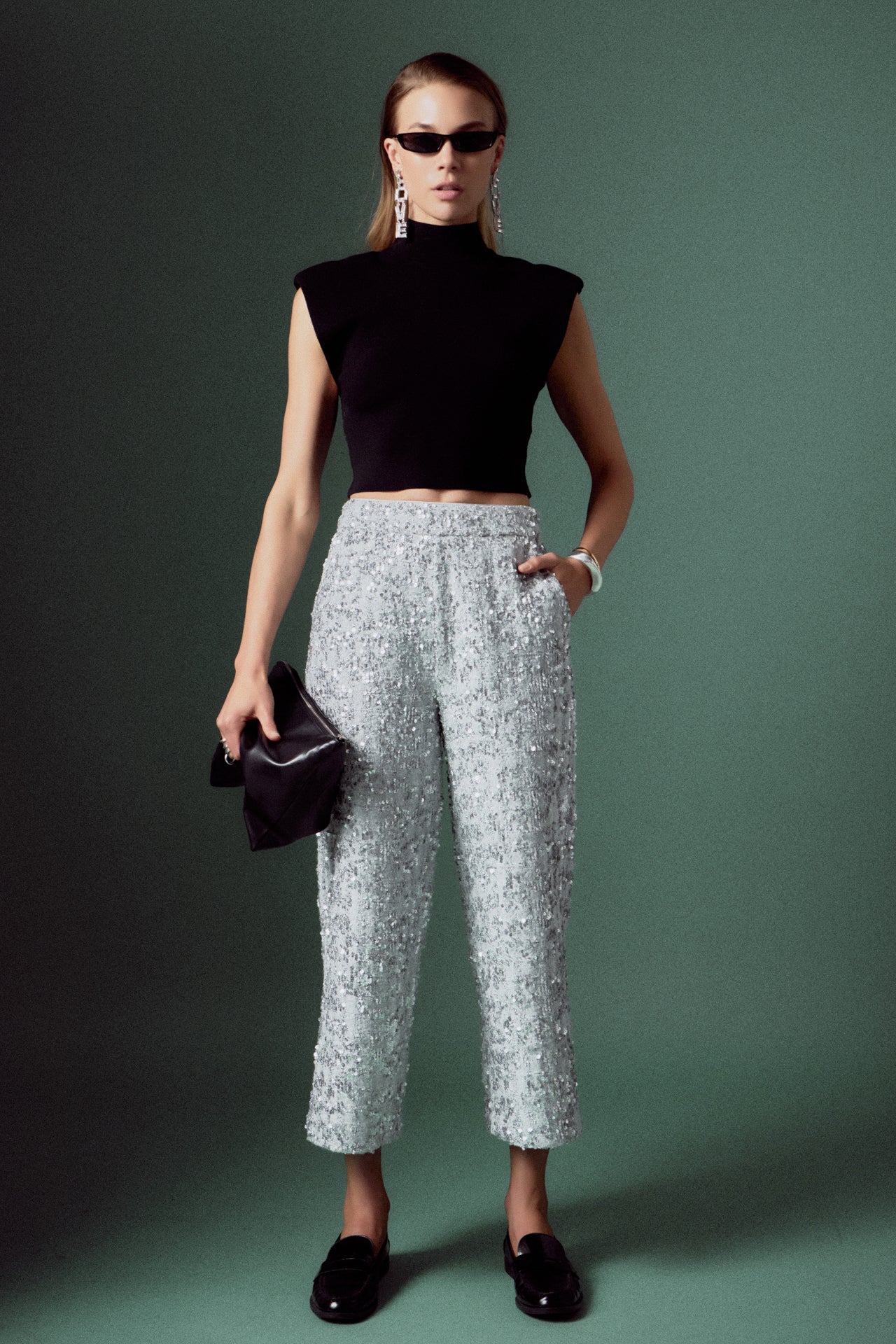 Sequin Tweed Culotte Pants - Image 7
