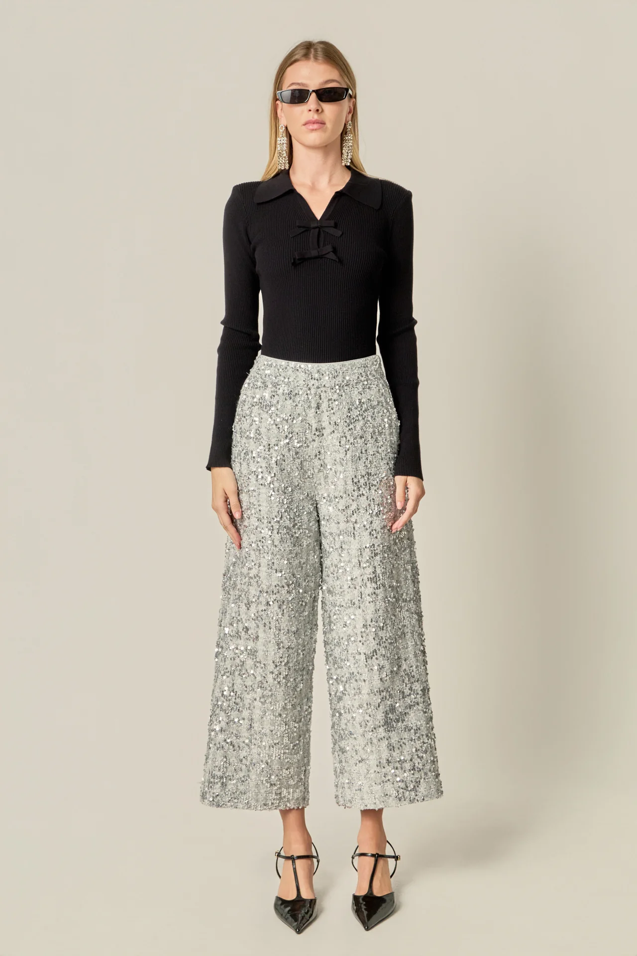 Sequin Tweed Culotte Pants - Image 8