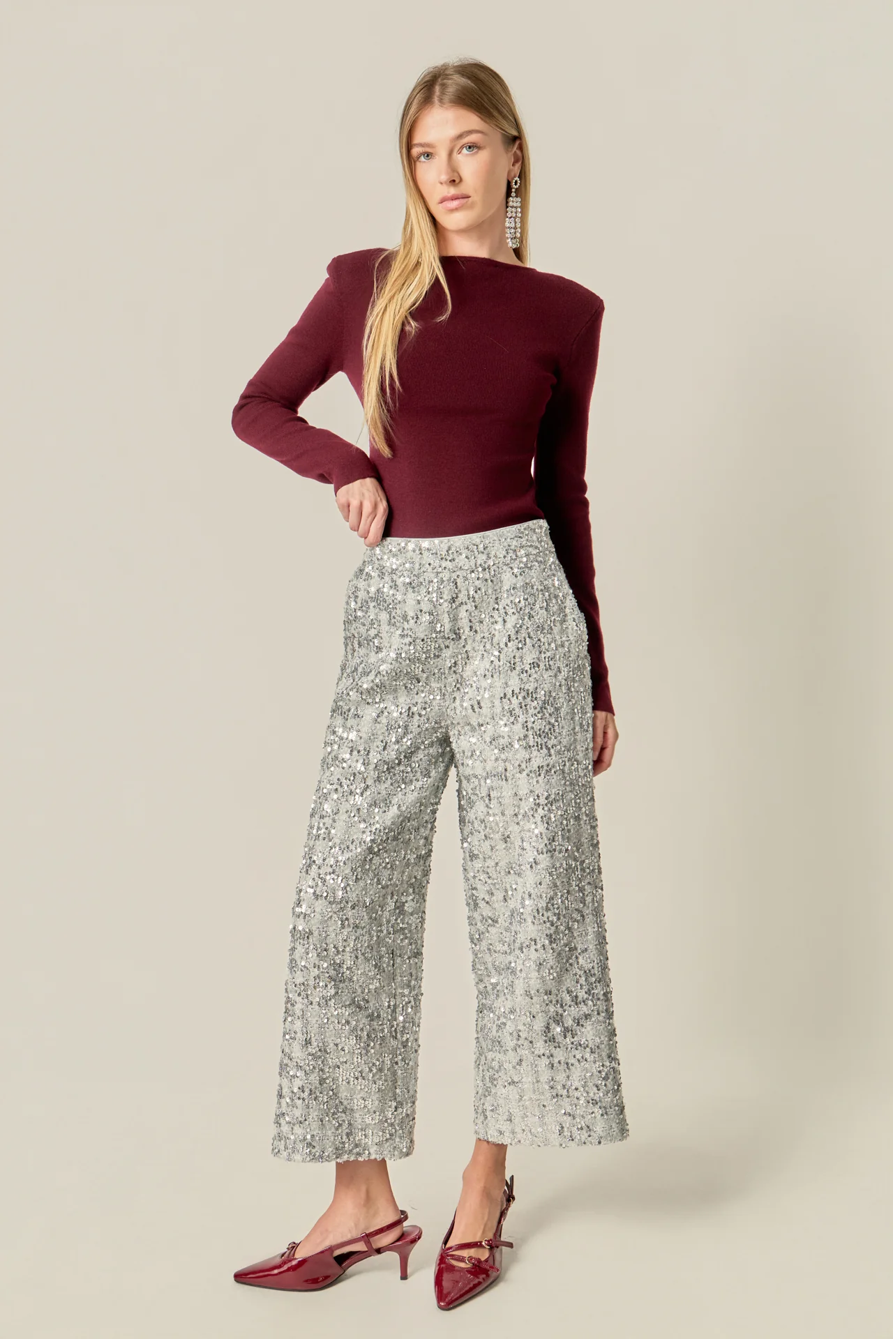 Sequin Tweed Culotte Pants - Image 9