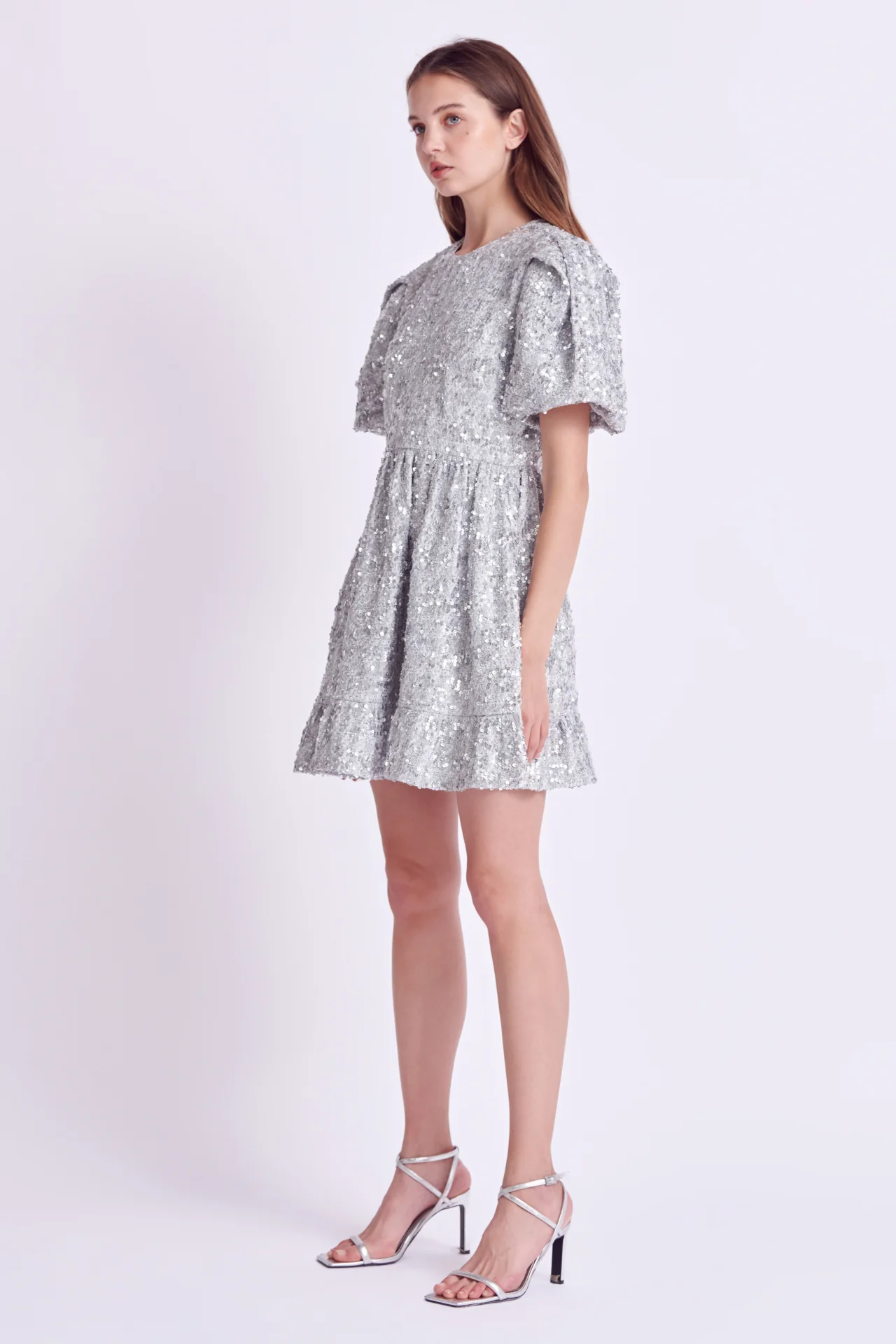 Sequin Tweed Tiered Mini Dress - Image 3