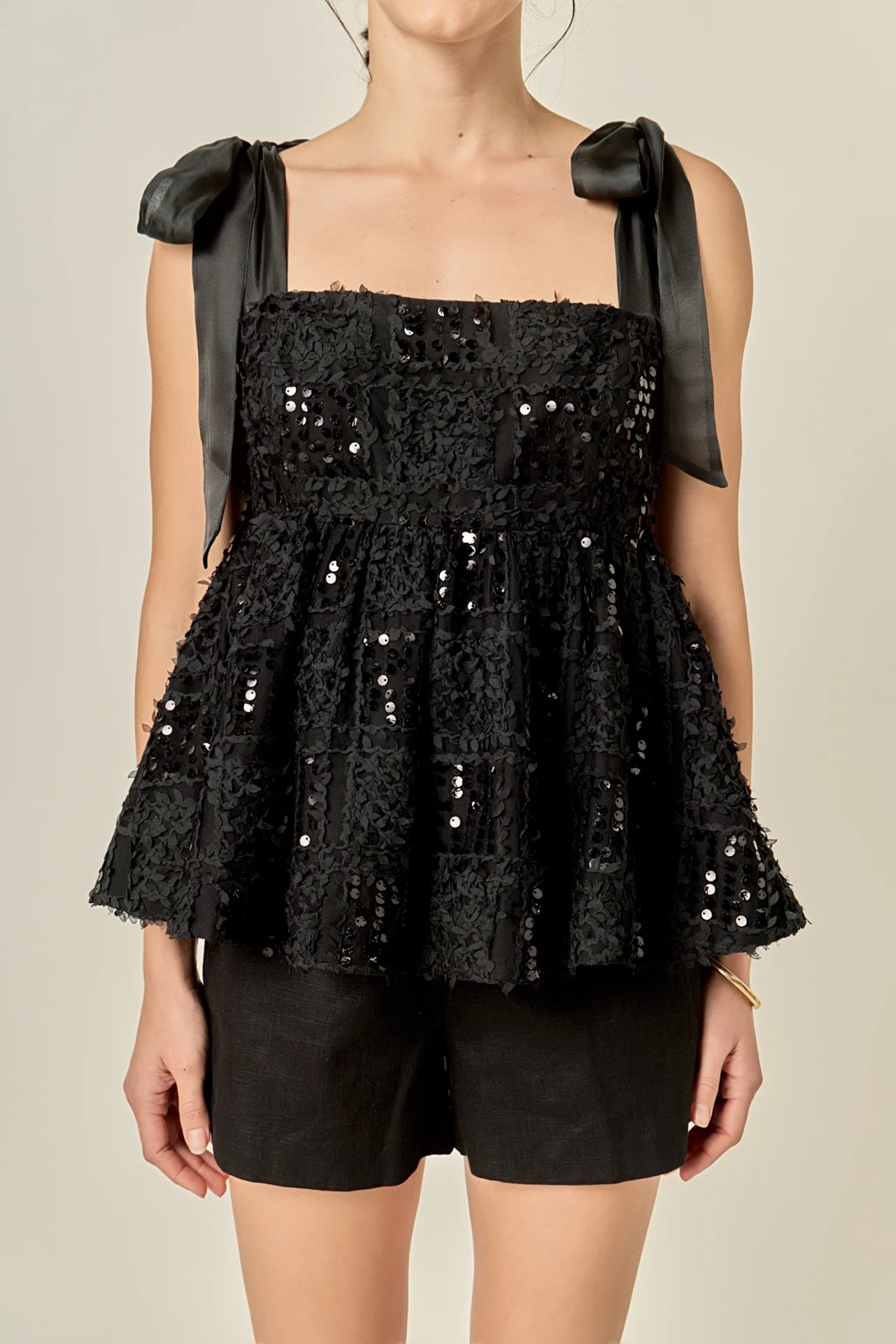 Sequin Bow Peplum Top - Image 2