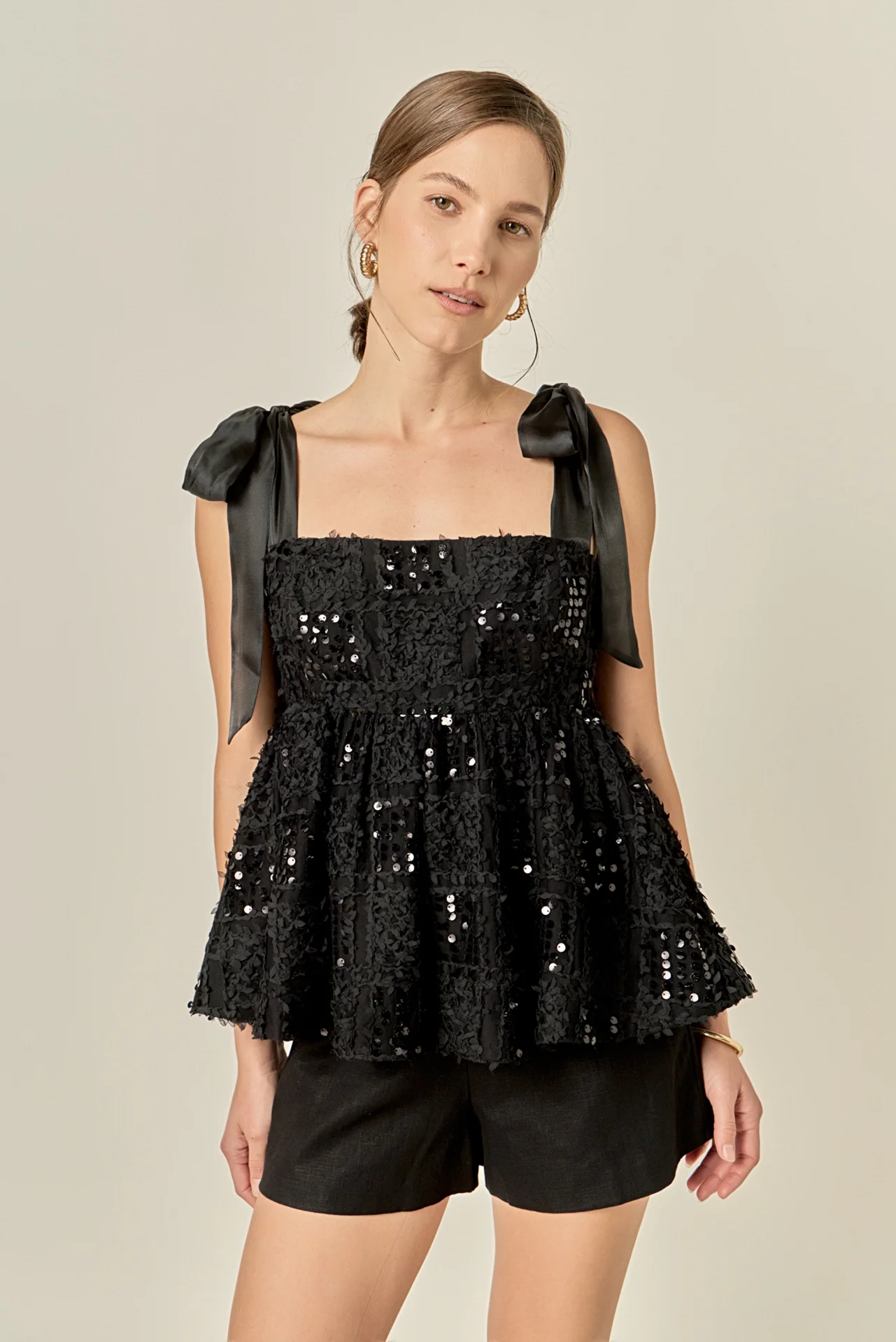 Sequin Bow Peplum Top - Image 6