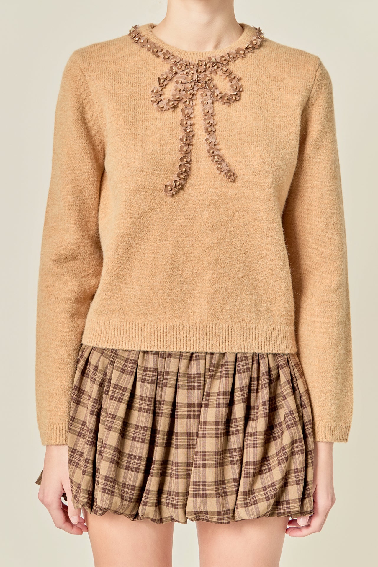 Floral Bow Trim Sweater - Image 2