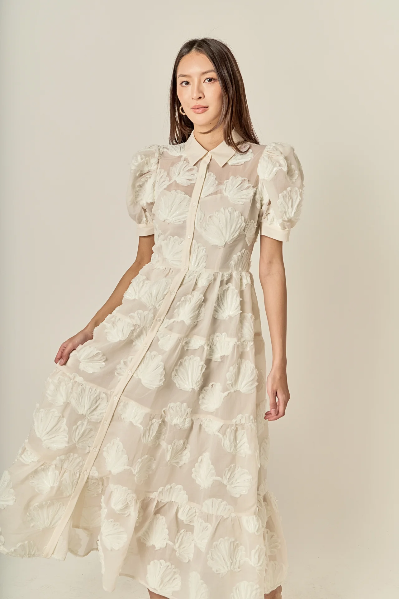 Embroidered Shell Midi Shirt Dress - Image 13