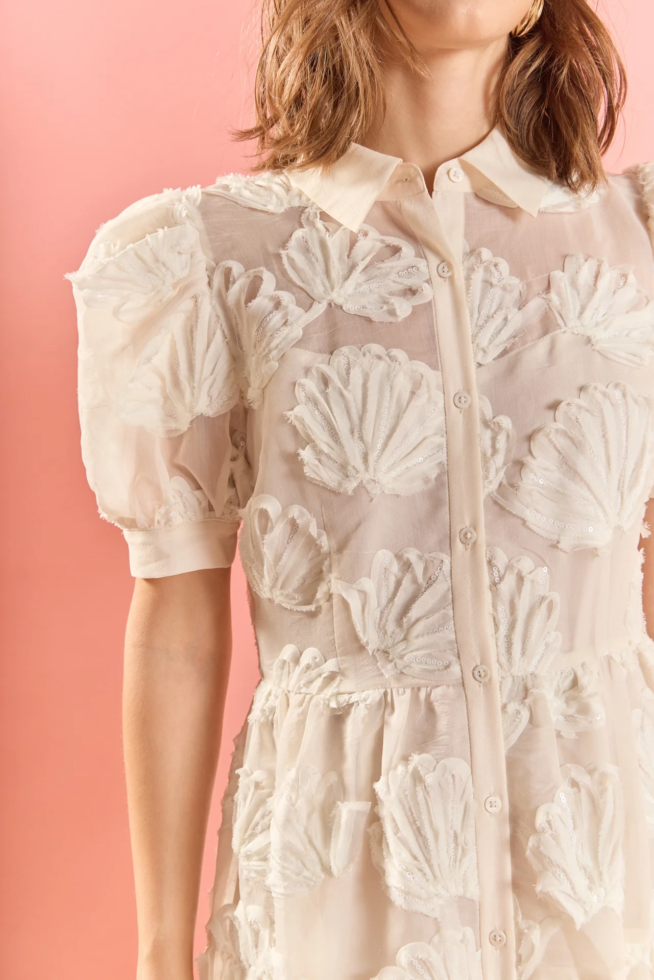 Embroidered Shell Midi Shirt Dress - Image 3