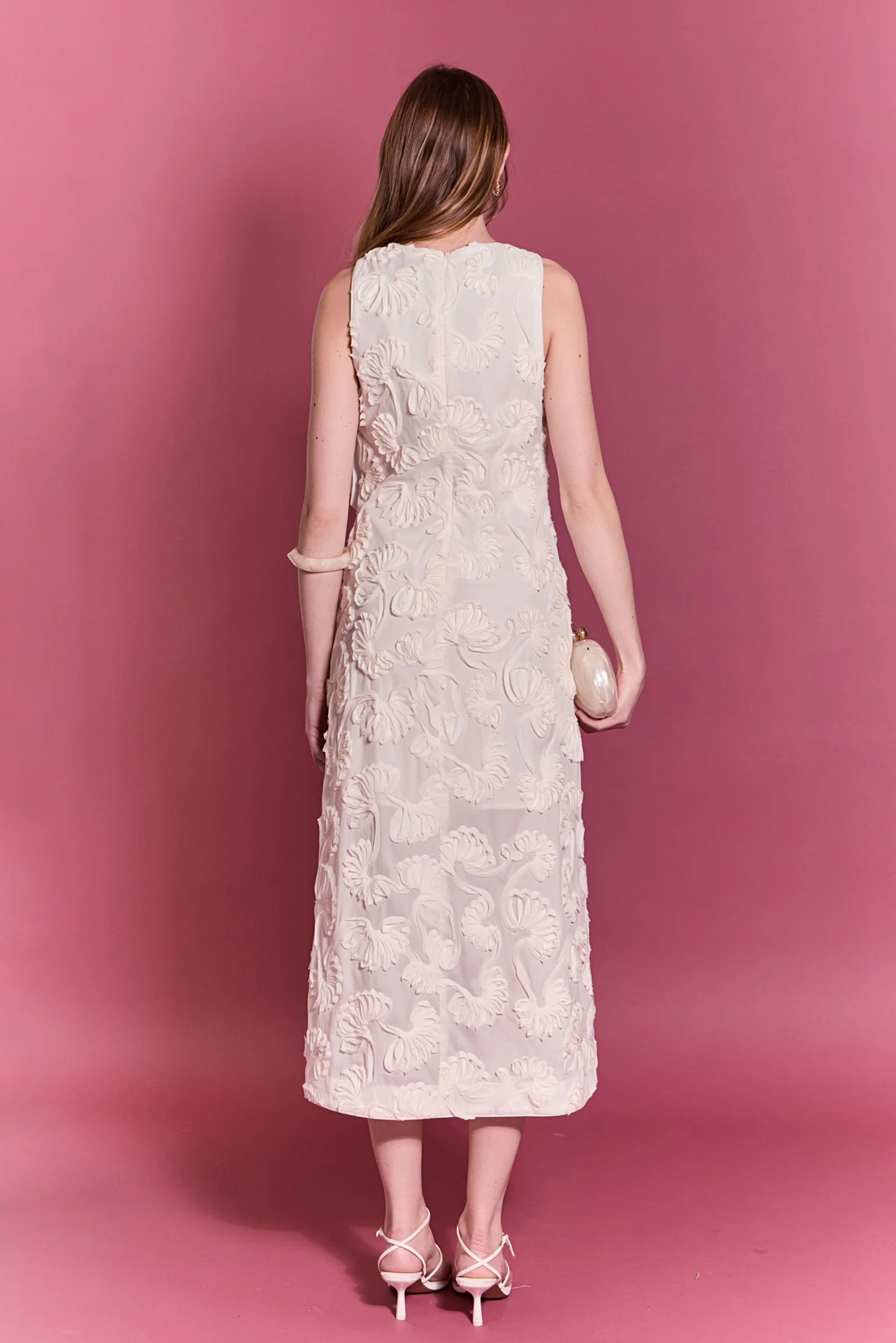 Textured Floral Sleeveless Midi Dress - Image 4