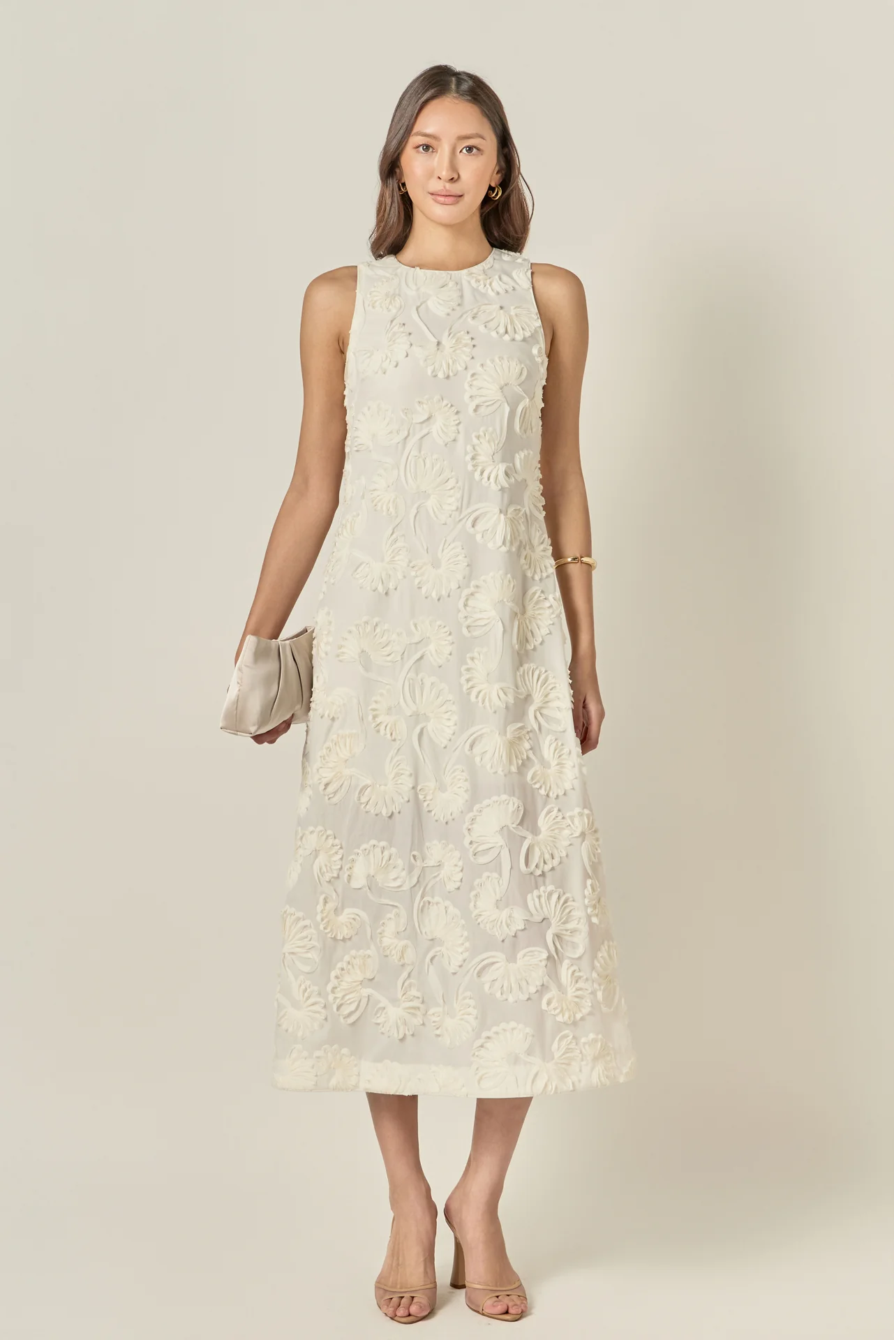 Textured Floral Sleeveless Midi Dress - Image 6