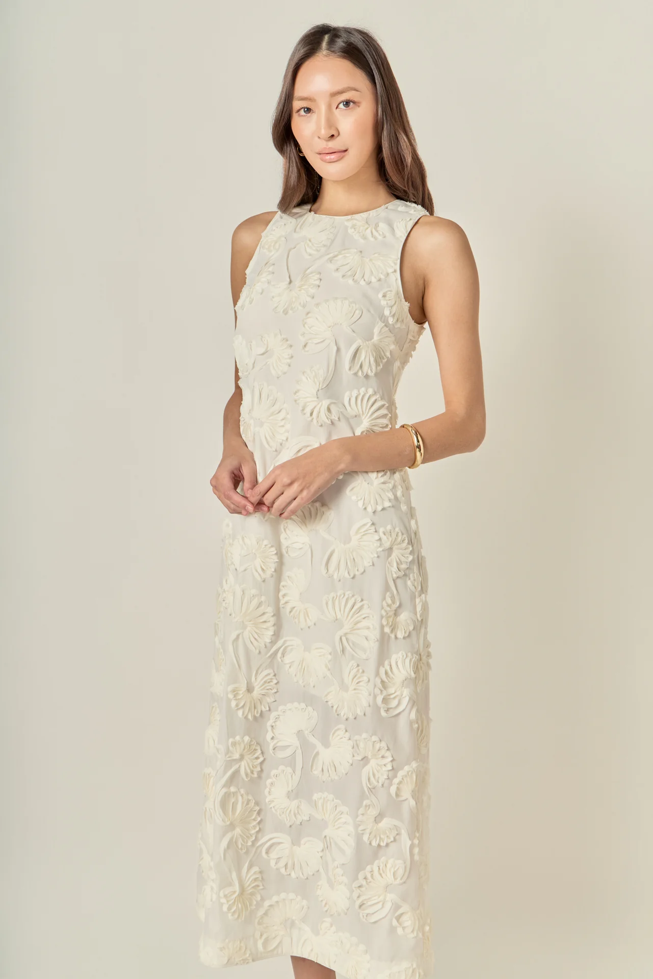 Textured Floral Sleeveless Midi Dress - Image 8