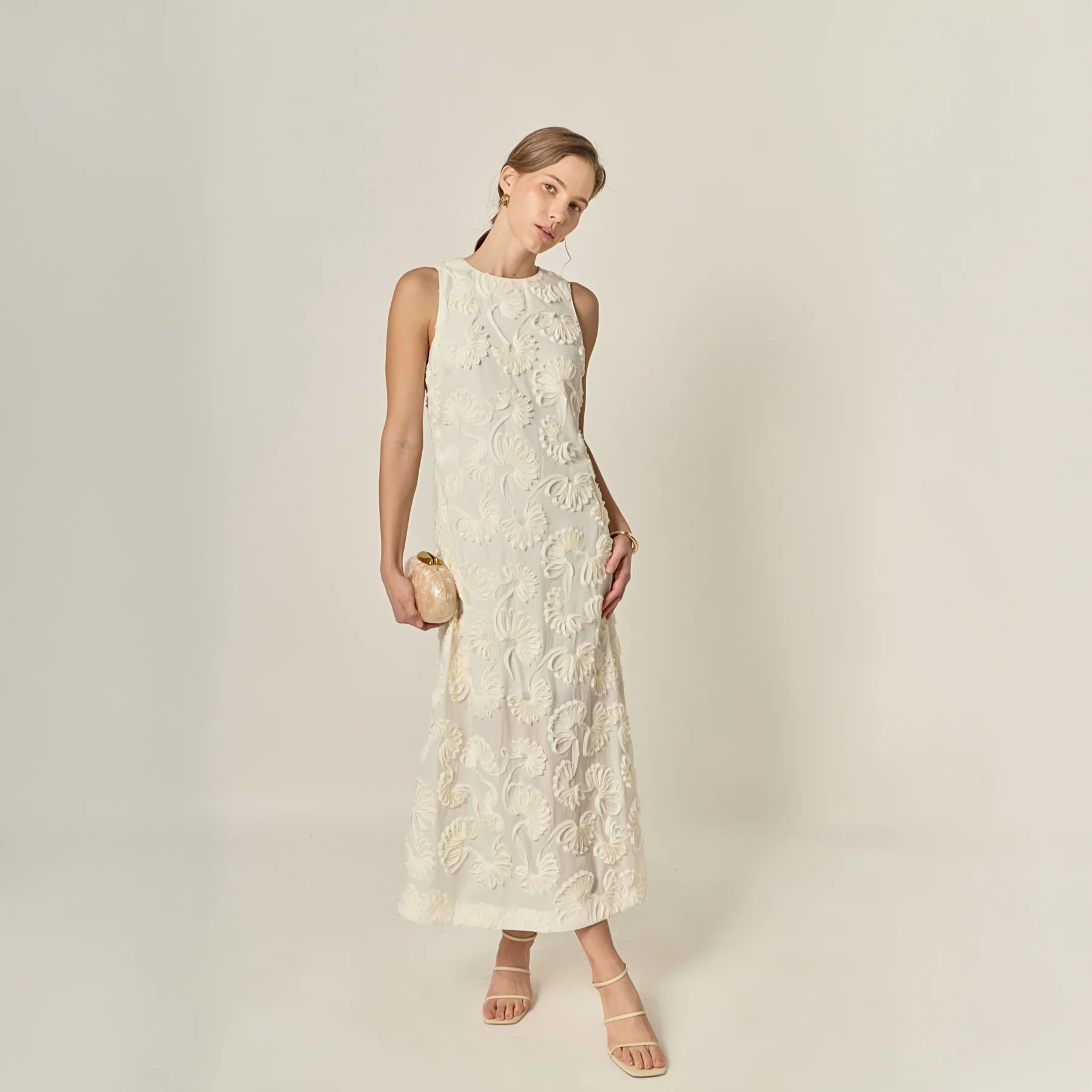Textured Floral Sleeveless Midi Dress - Image 9