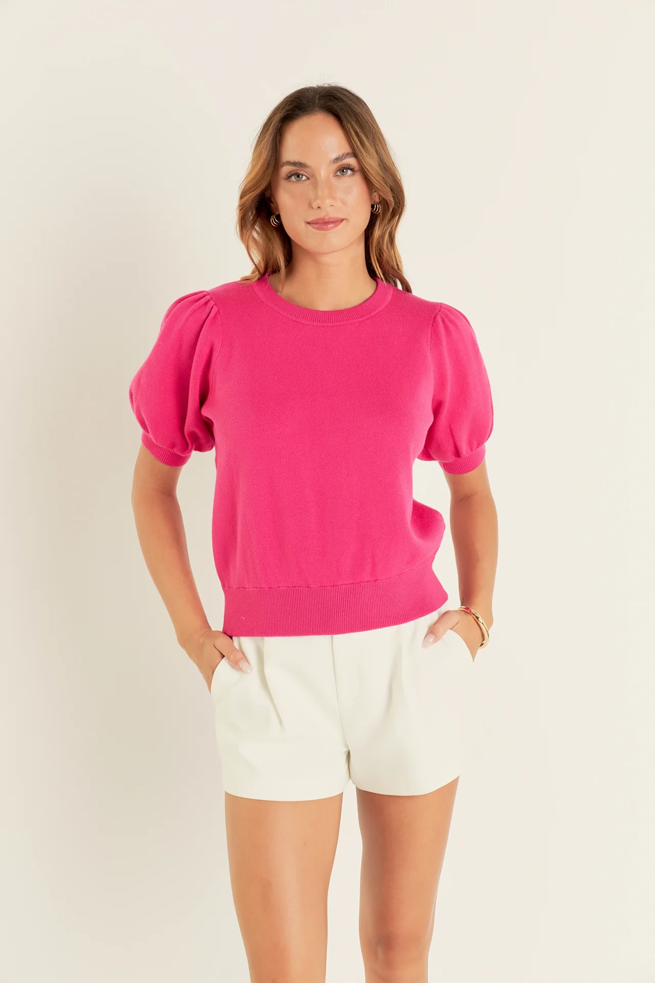 Short Puff Sleeve Knit Top - Image 20
