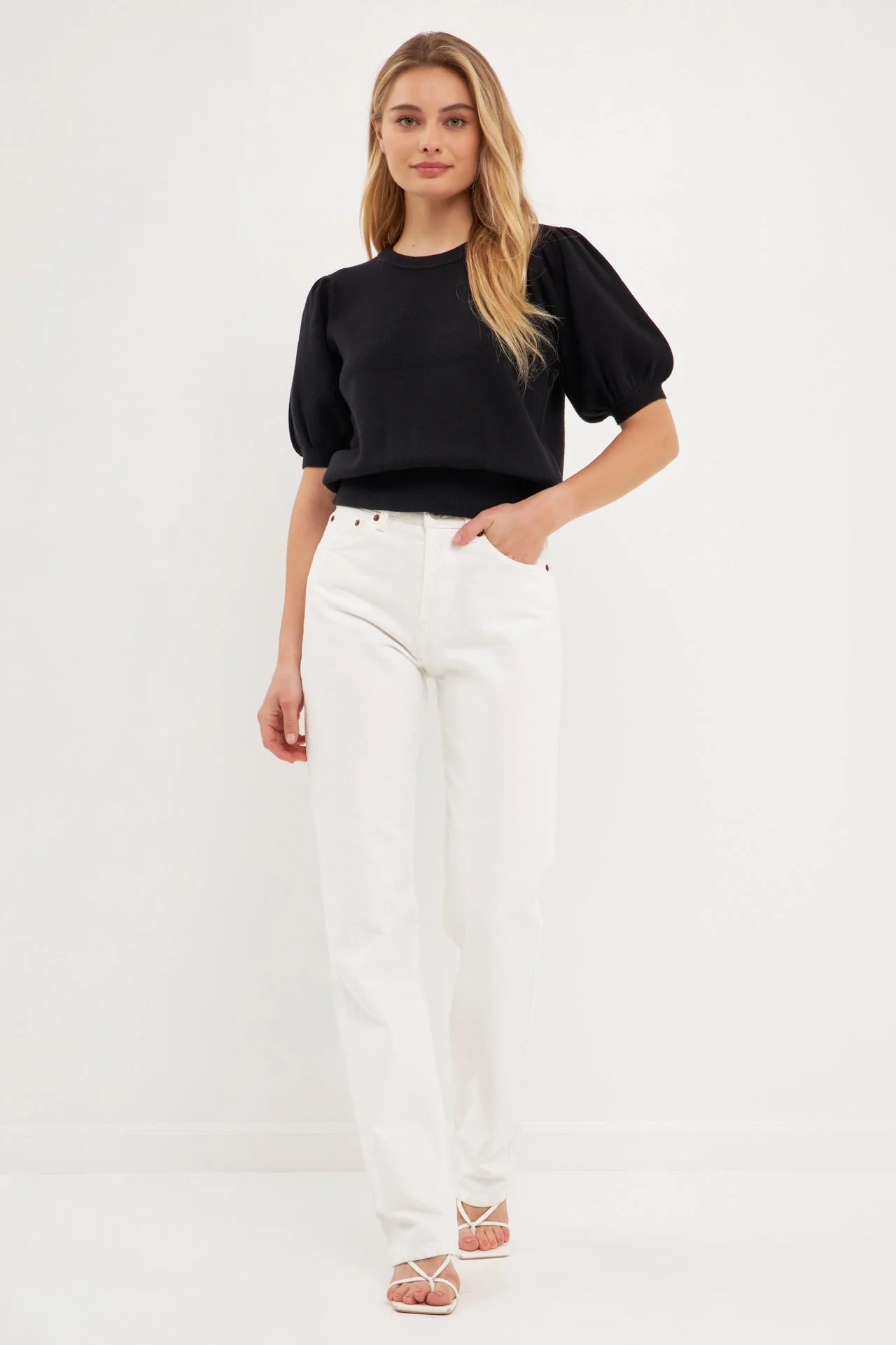 Short Puff Sleeve Knit Top - Image 26