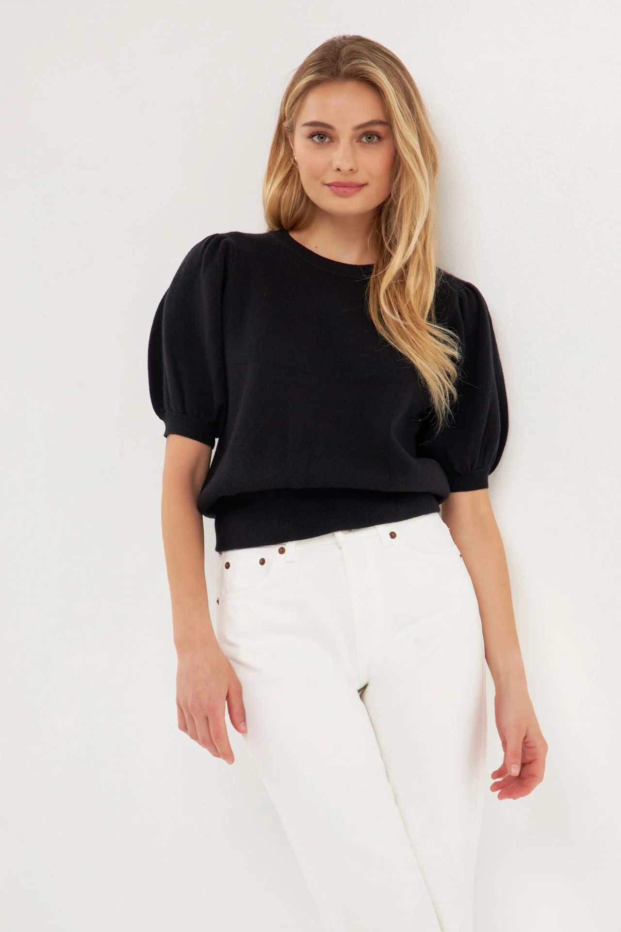 Short Puff Sleeve Knit Top - Image 30