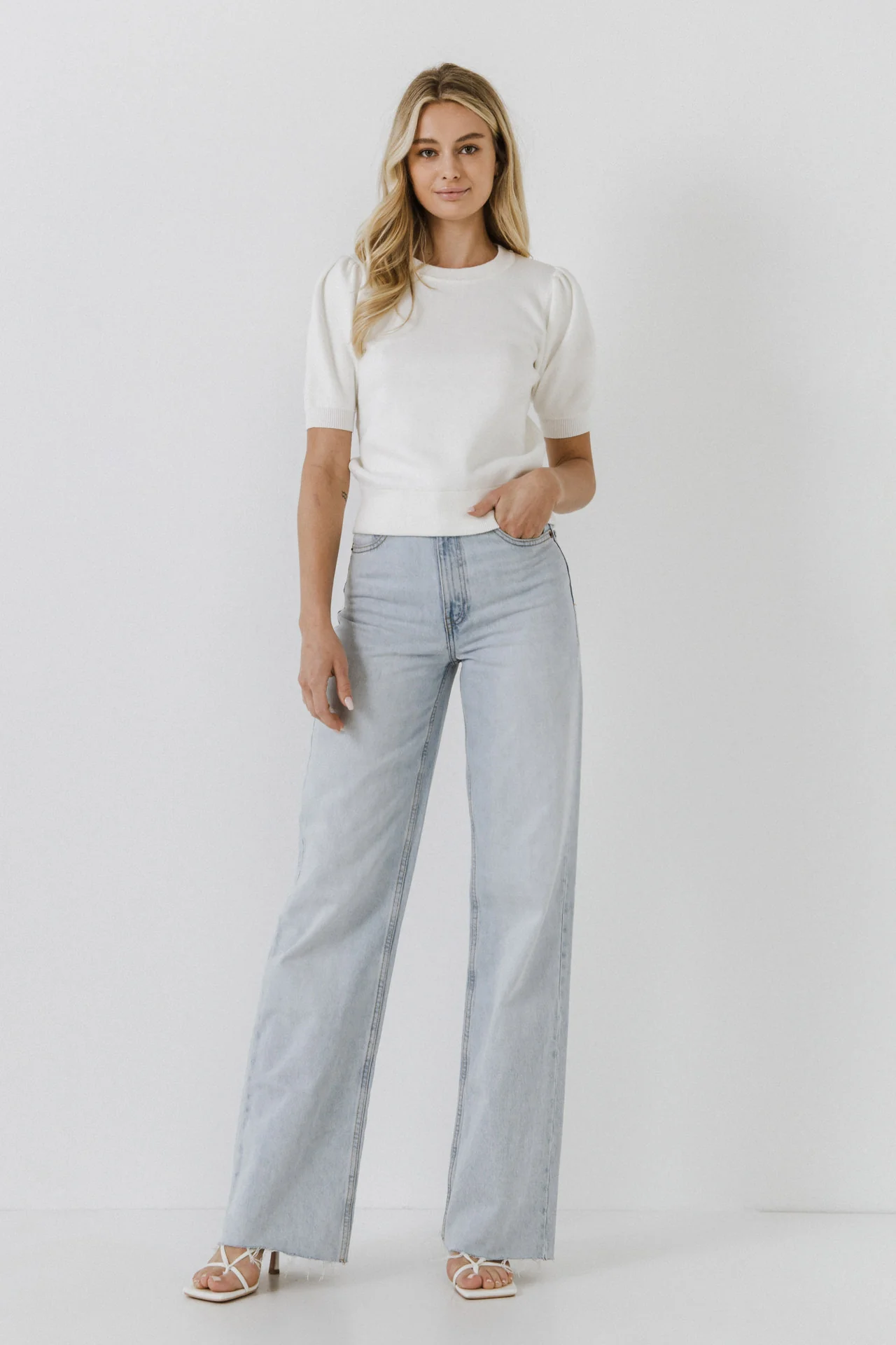 Short Puff Sleeve Knit Top - Image 31