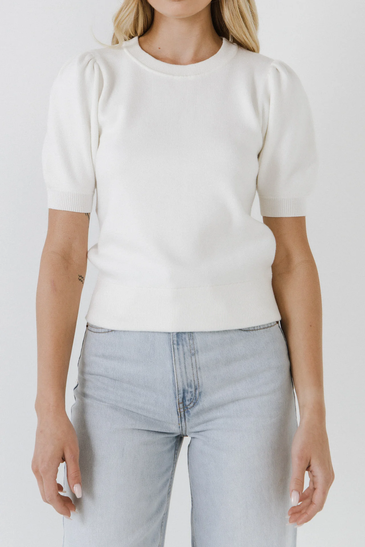 Short Puff Sleeve Knit Top - Image 32