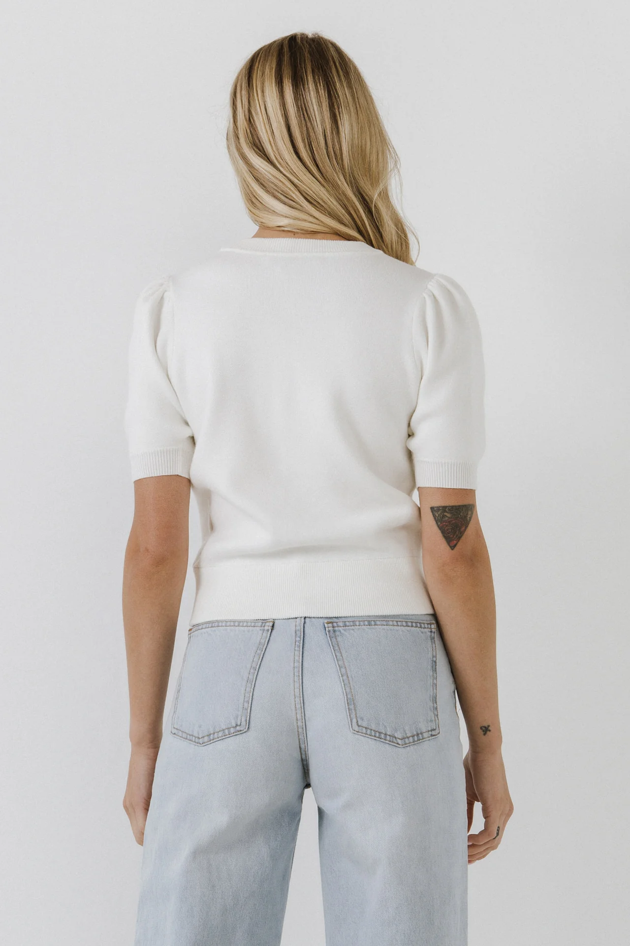 Short Puff Sleeve Knit Top - Image 34