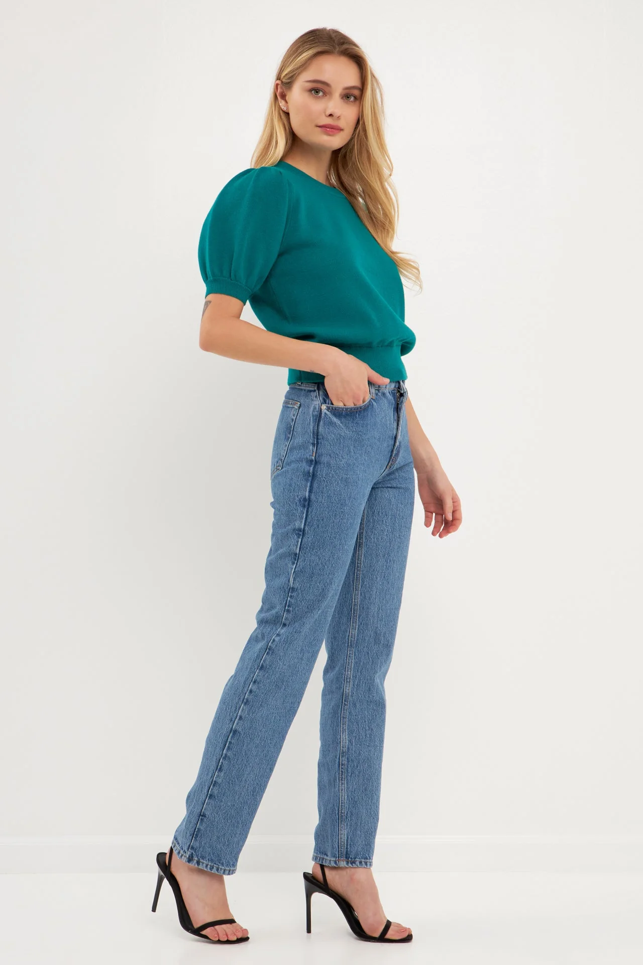 Short Puff Sleeve Knit Top - Image 38