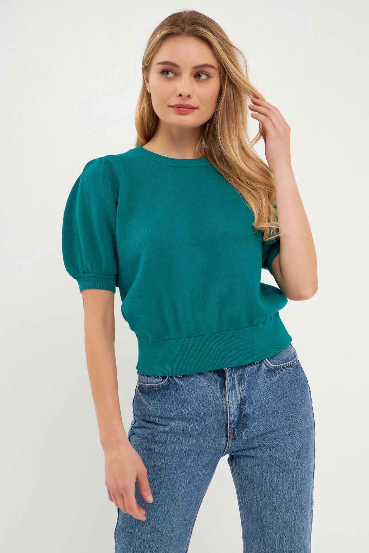 Short Puff Sleeve Knit Top - Image 40