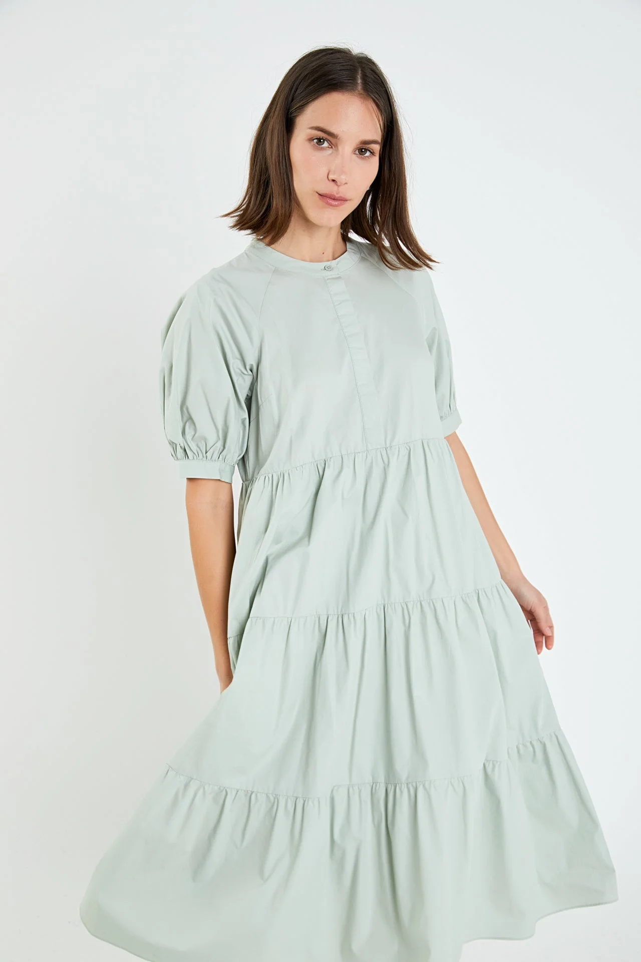 Short Puff Sleeve Midi Dress With Pockets - Image 11