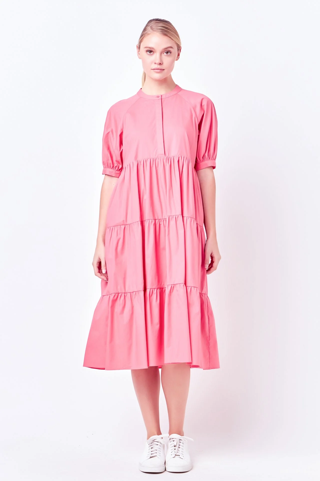 Short Puff Sleeve Midi Dress With Pockets - Image 12