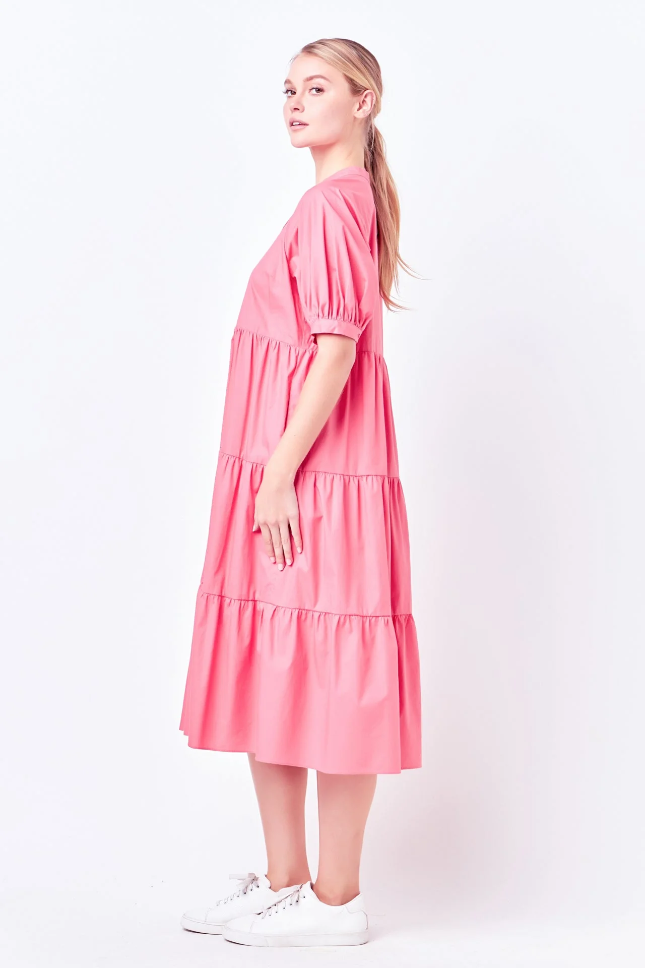 Short Puff Sleeve Midi Dress With Pockets - Image 14