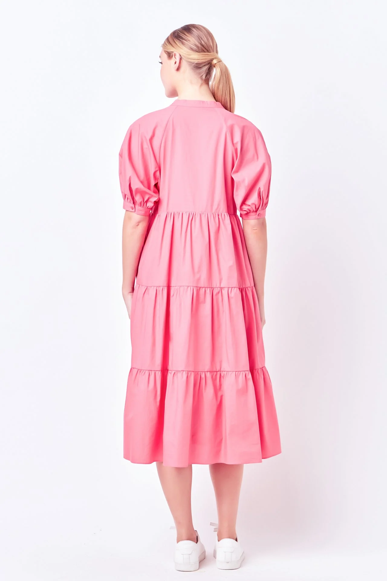 Short Puff Sleeve Midi Dress With Pockets - Image 15