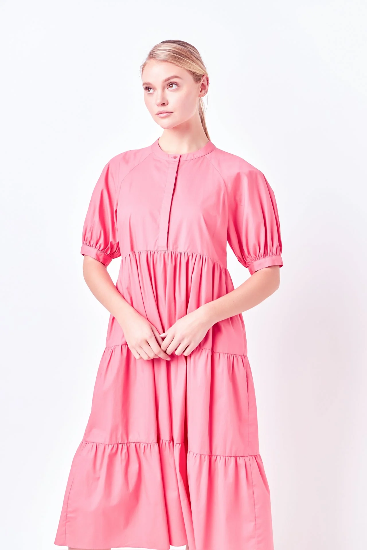 Short Puff Sleeve Midi Dress With Pockets - Image 16