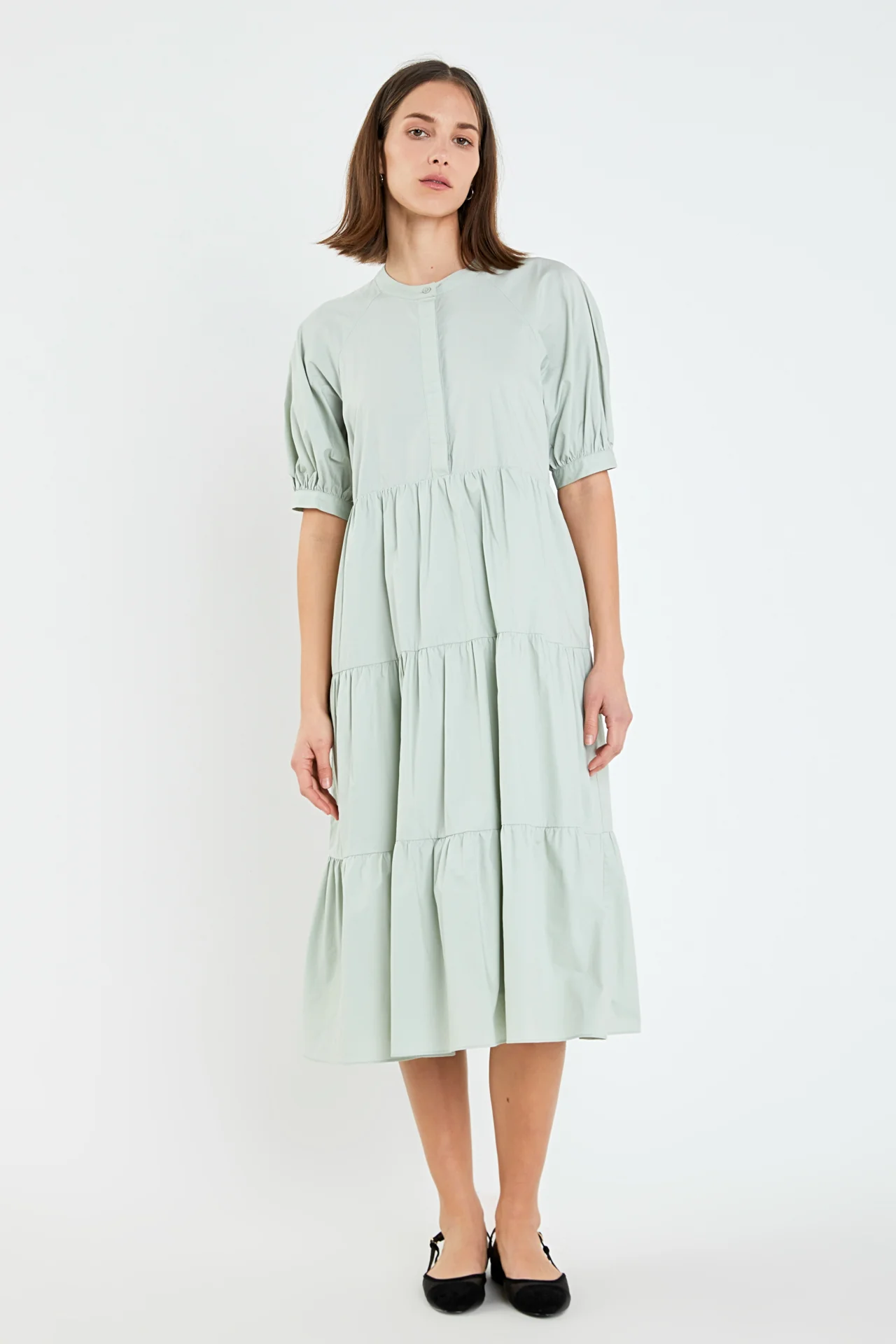 Short Puff Sleeve Midi Dress With Pockets - Image 17